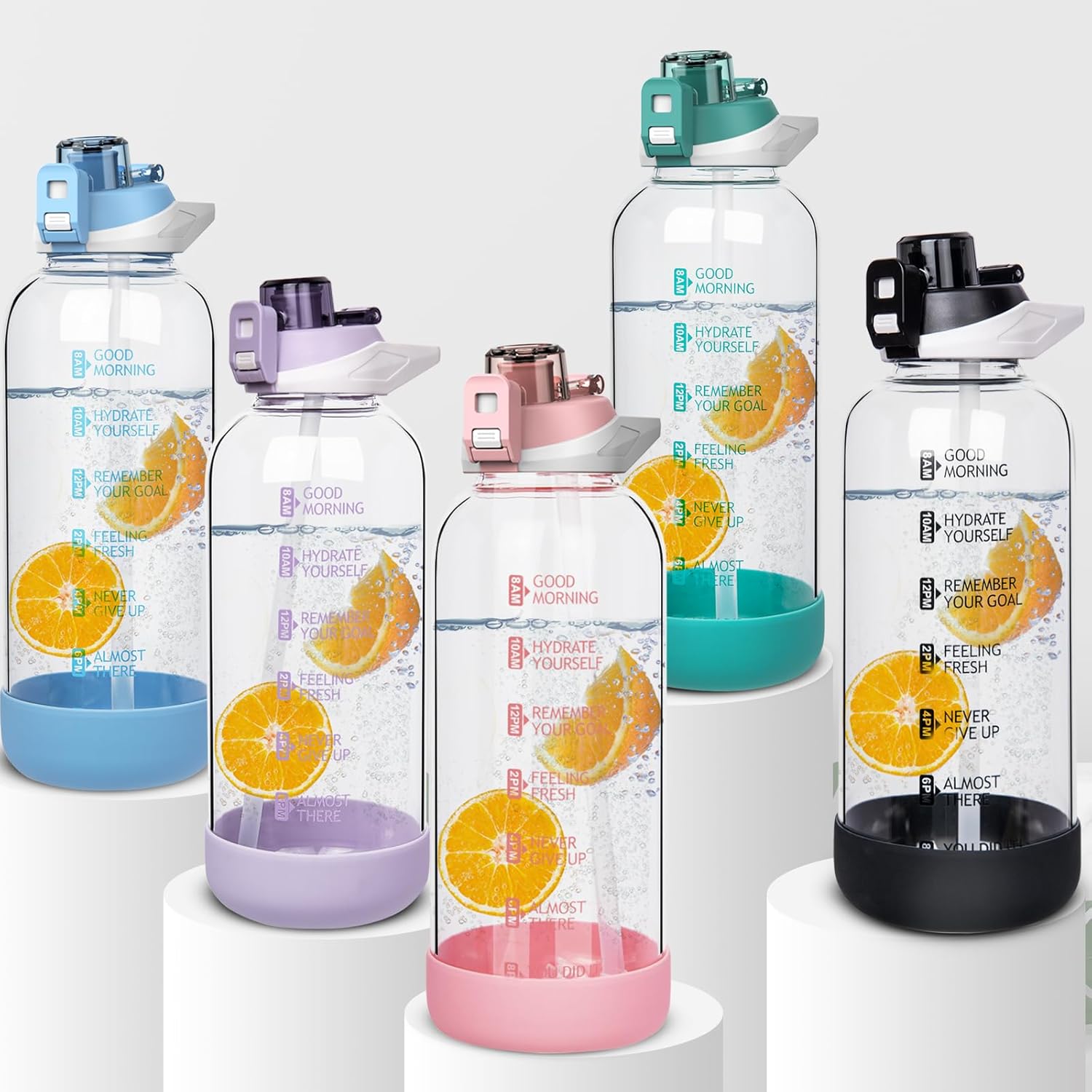 Thumbnail 6 de Seekua 2 Litre Large Glass Water Bottle with Straw & Time Markings – BPA Free & Leakproof