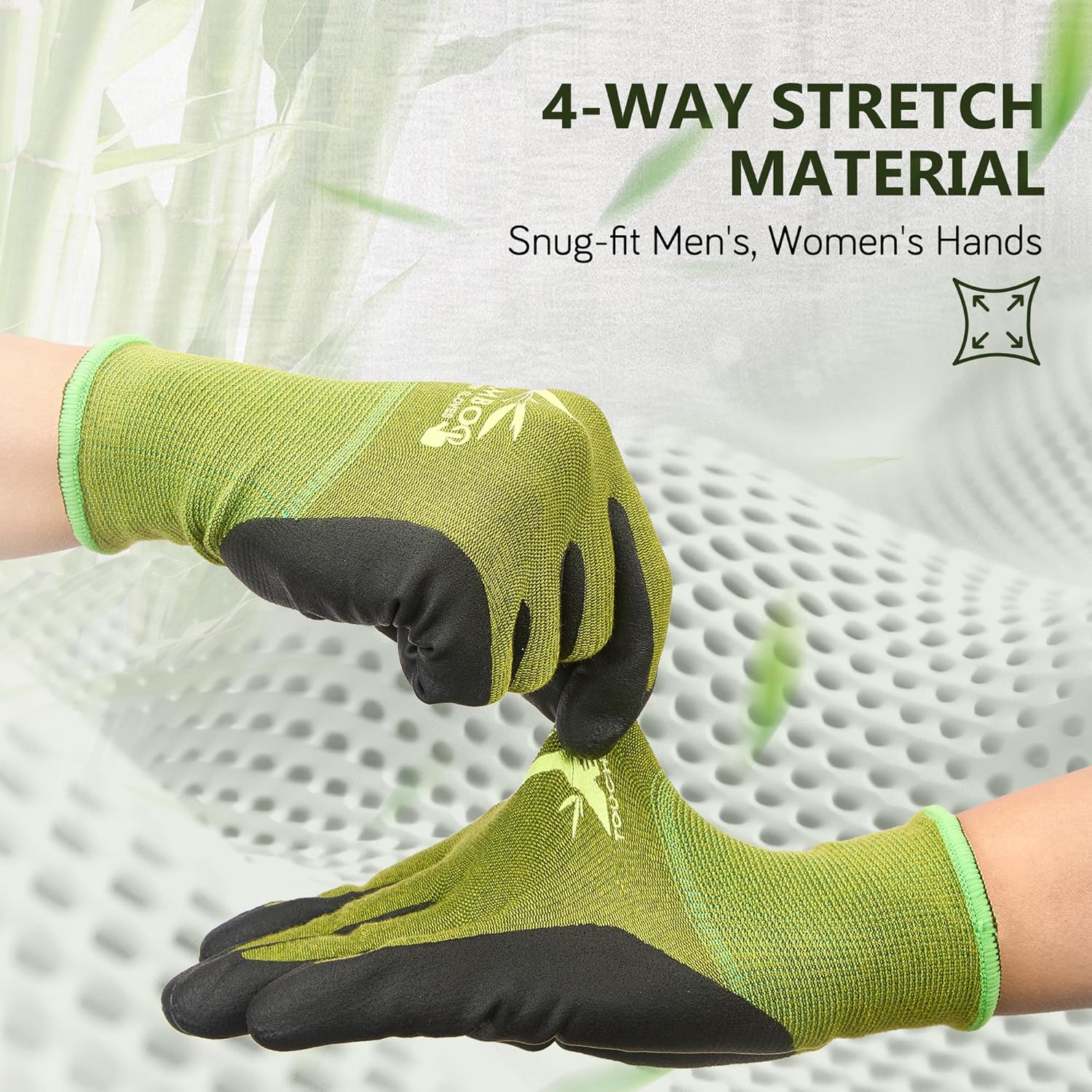 Thumbnail 5 de COOLJOB Bamboo Gardening Gloves with Nitrile Coating & Touchscreen (2 Pairs) – Green, Medium
