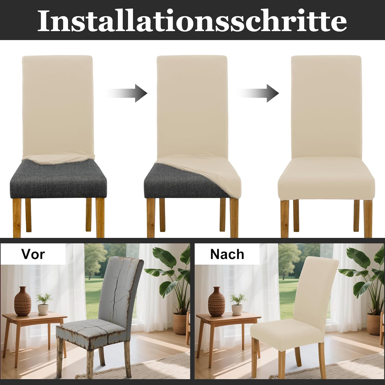 Thumbnail 2 de DREAHOTEXTIL Stuhlbezüge Beige, 4er-Set