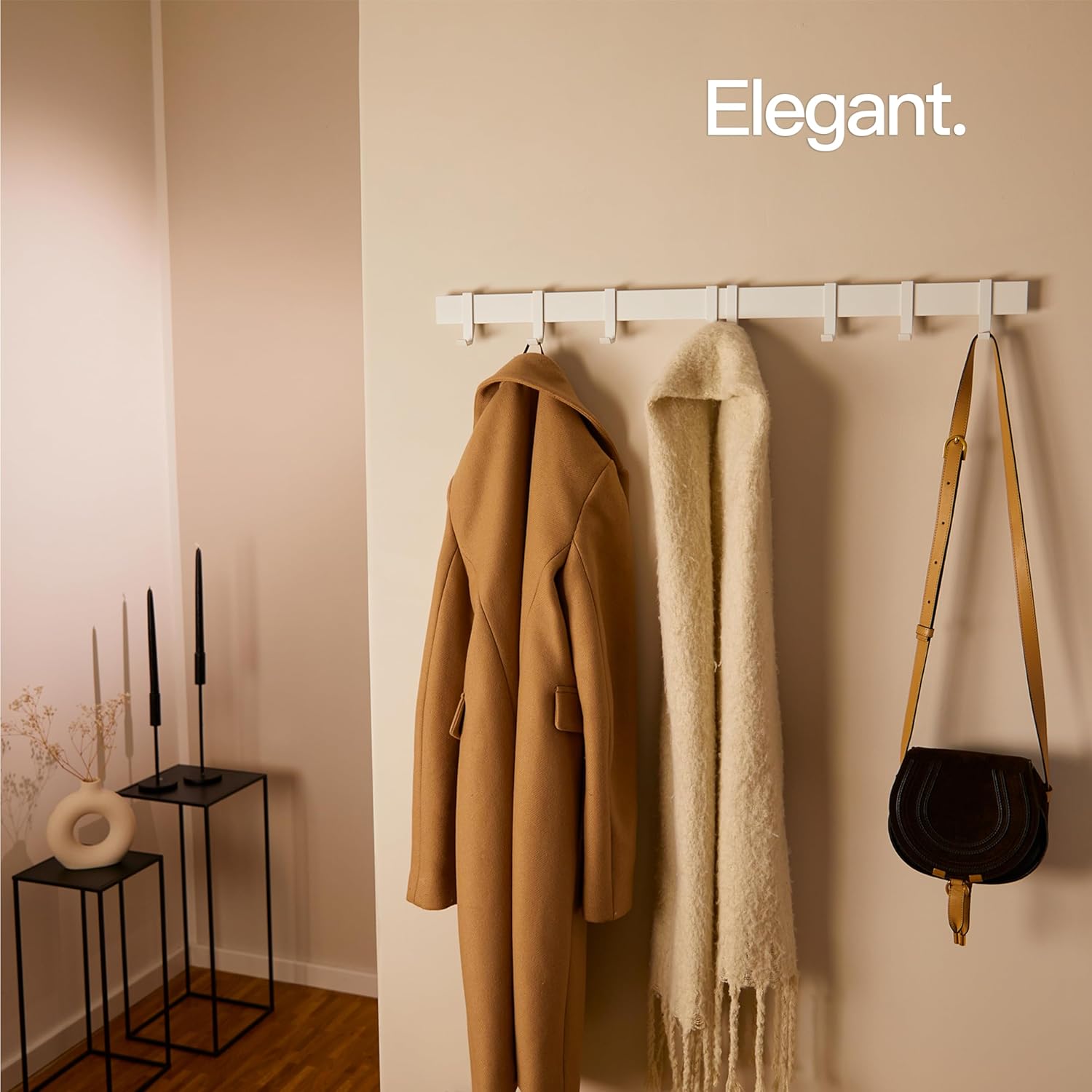 Detalle 2 de Designfactory Hamburg Coat Hooks Wall Mounted – 80 cm Matte White