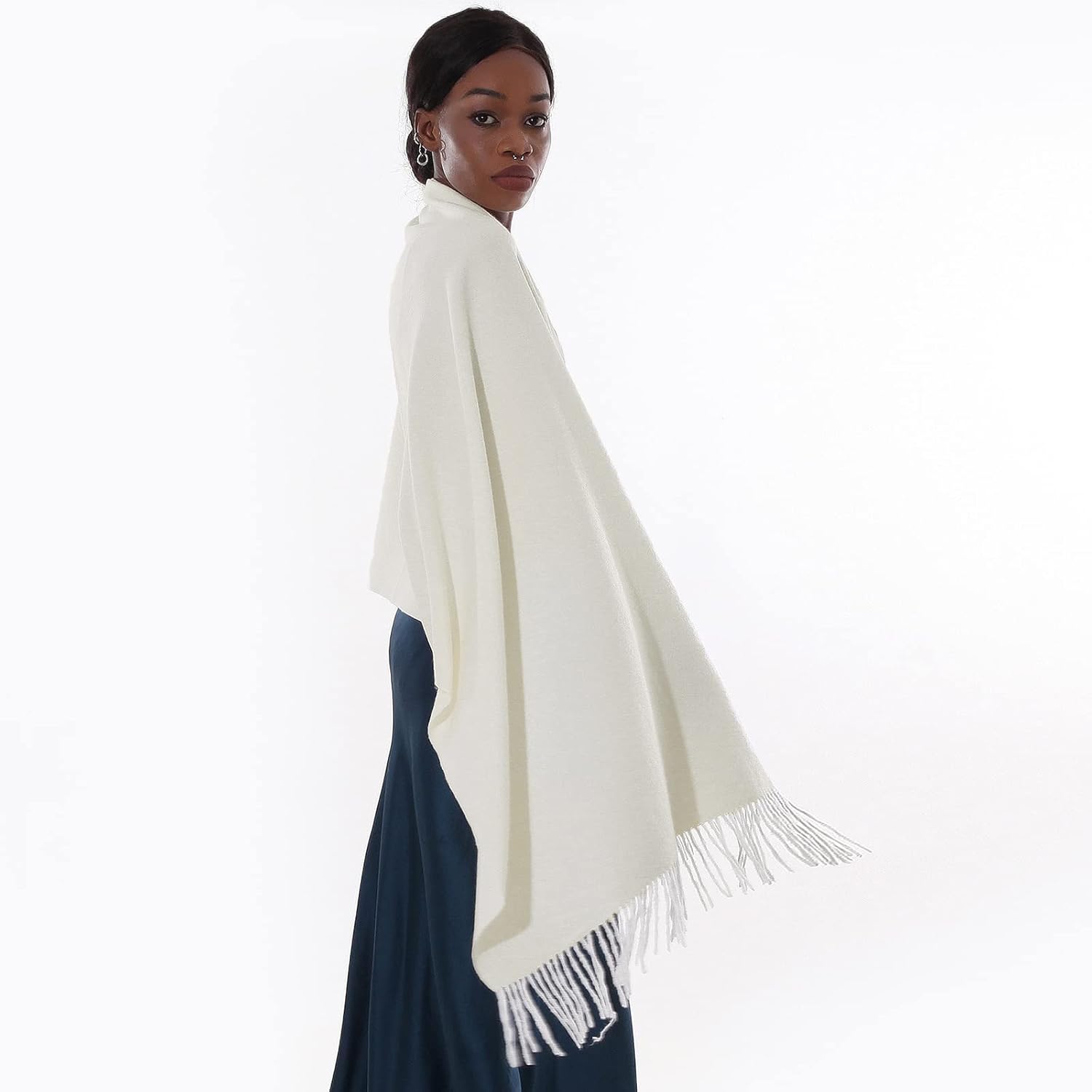 Thumbnail 5 de Sciarpa Pashmina donna in cashmere 200 × 70 cm con frange
