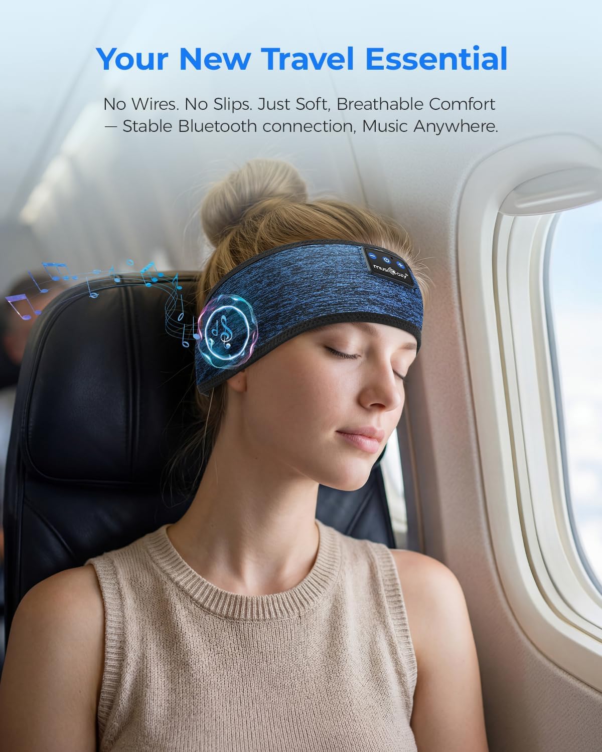 Detalle de MUSICOZY Sleep Headphones Bluetooth Headband for Side Sleepers — Ultra-Soft, Pressure-Free Comfort