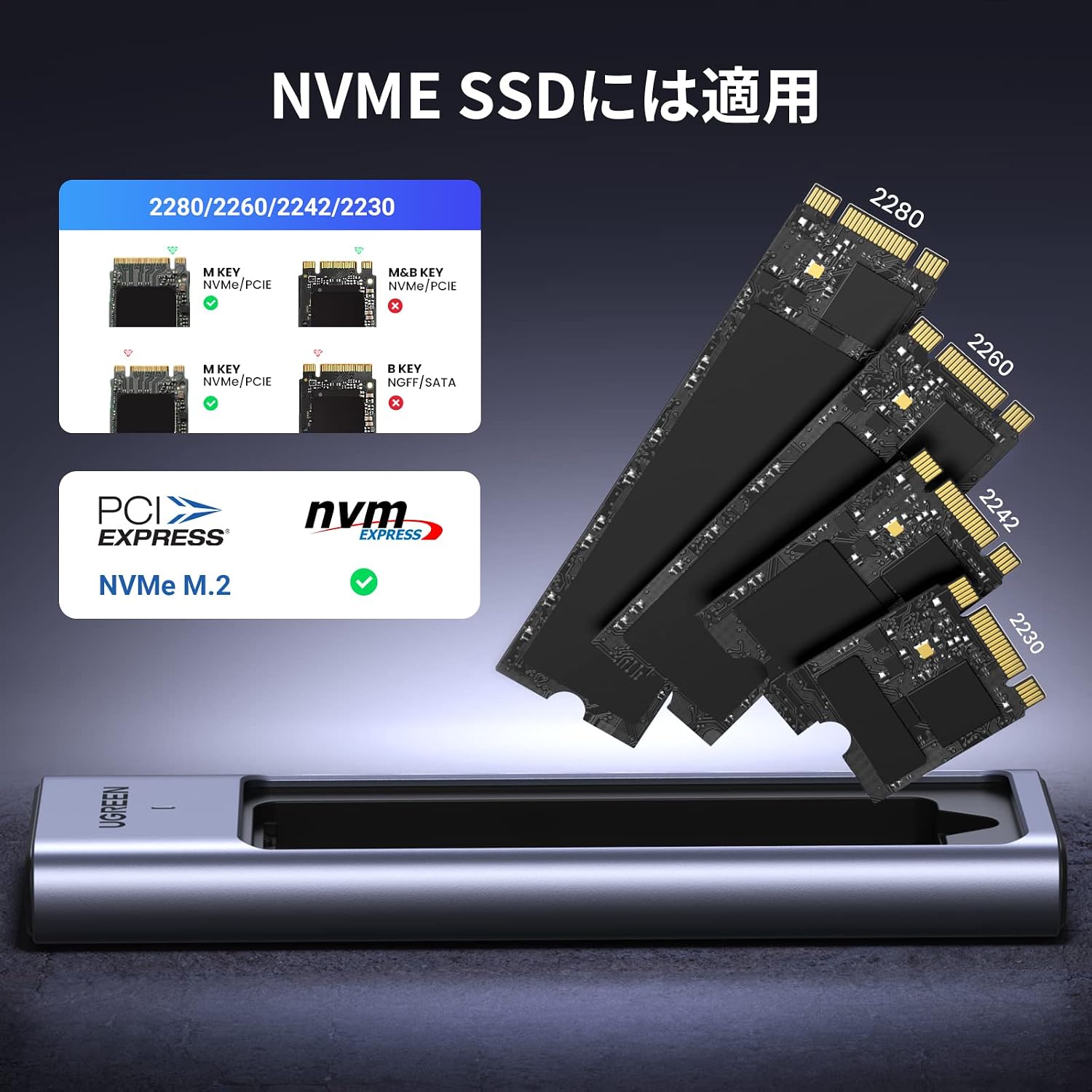 Detalle de UGREEN M.2 NVMe SSD外付けケース USB 3.2 Gen 2・10Gbps・アルミ製