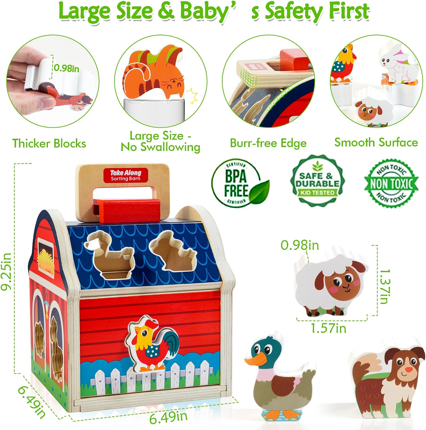 Detalle de Montessori Wooden Farm Animals Shape Sorter for 1–3 Year Olds