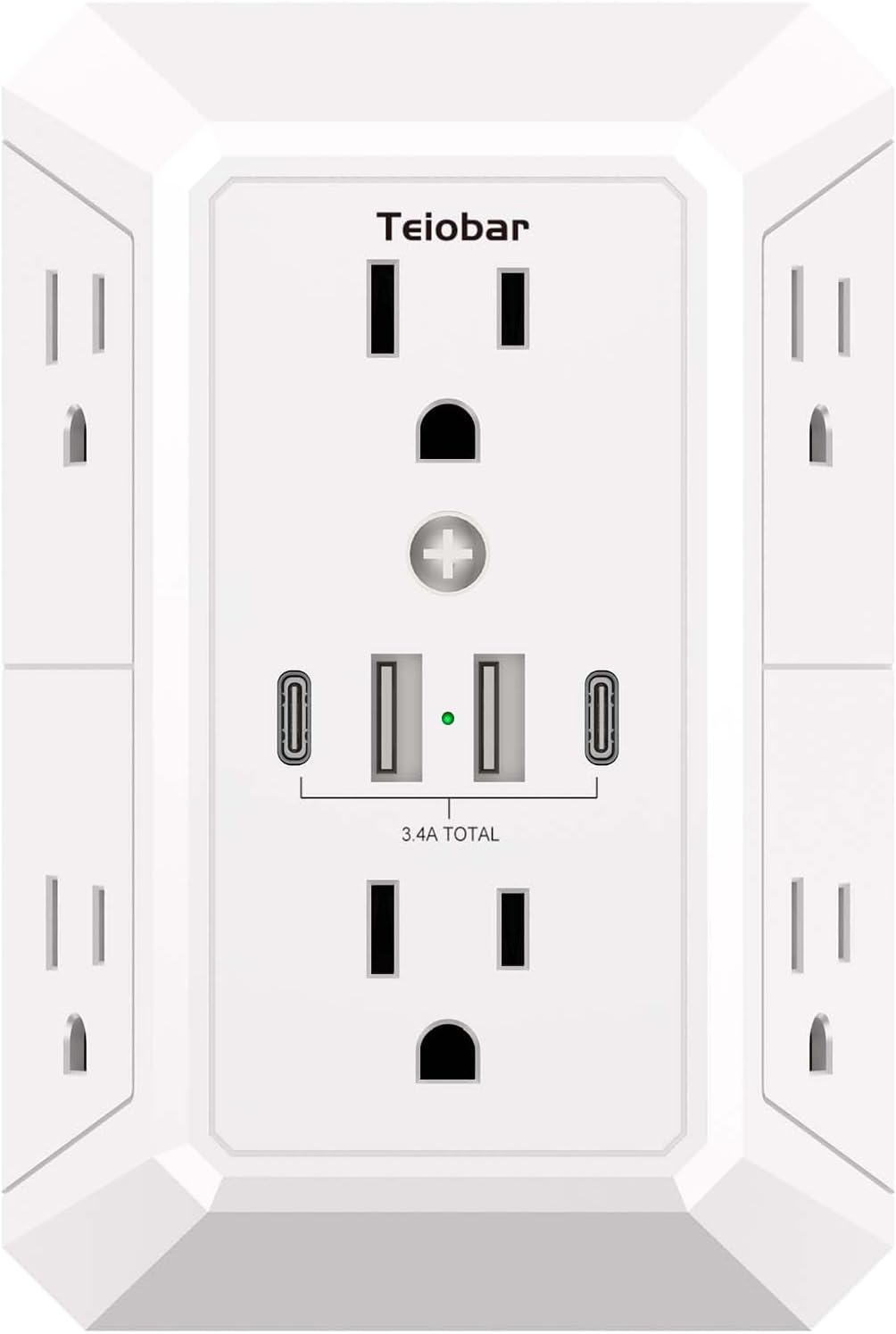 Detalle de Teiobar HR-519B Wall Outlet Surge Protector, 6 Outlets, 4 USB Ports