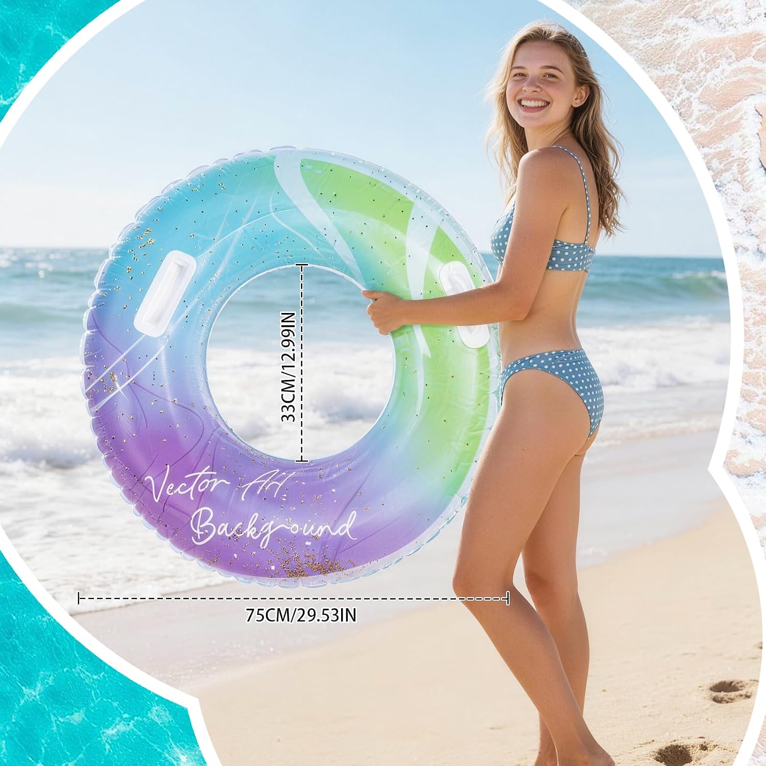 Detalle de Qoosea Adults' Inflatable Rainbow Sequin Swimming Ring