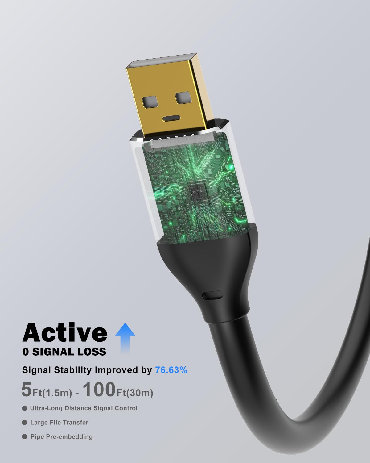 Detalle de ZVOIYKM Active USB 2.0 Extension Cable 20m (65ft) with Built-in Repeater
