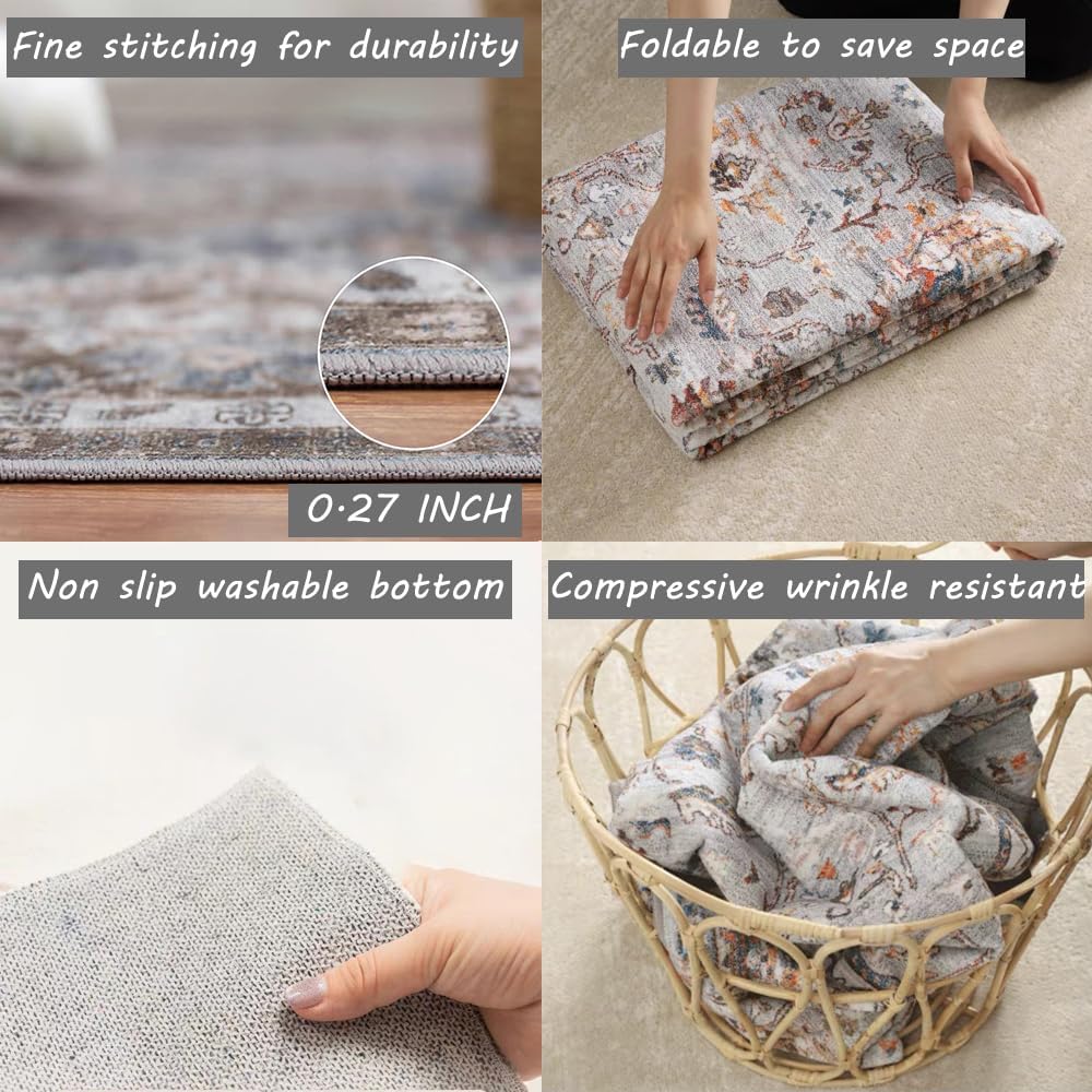 Detalle de CHAMPLANT 8x10 Washable Area Rug in Taupe Vintage Floral
