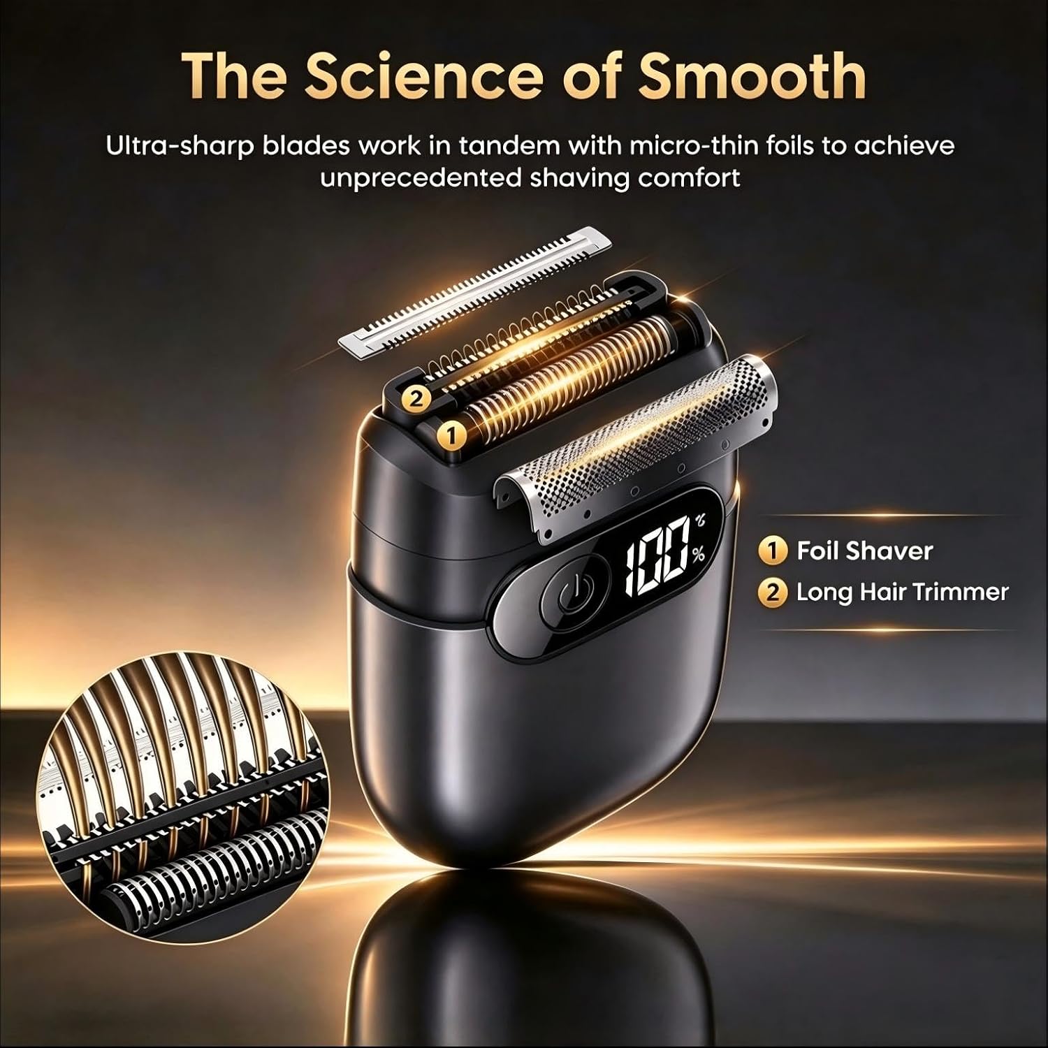 Detalle de Sonatraxs MS-9723B-01 Electric Foil Shaver and Beard Trimmer, Wet/Dry, USB-C