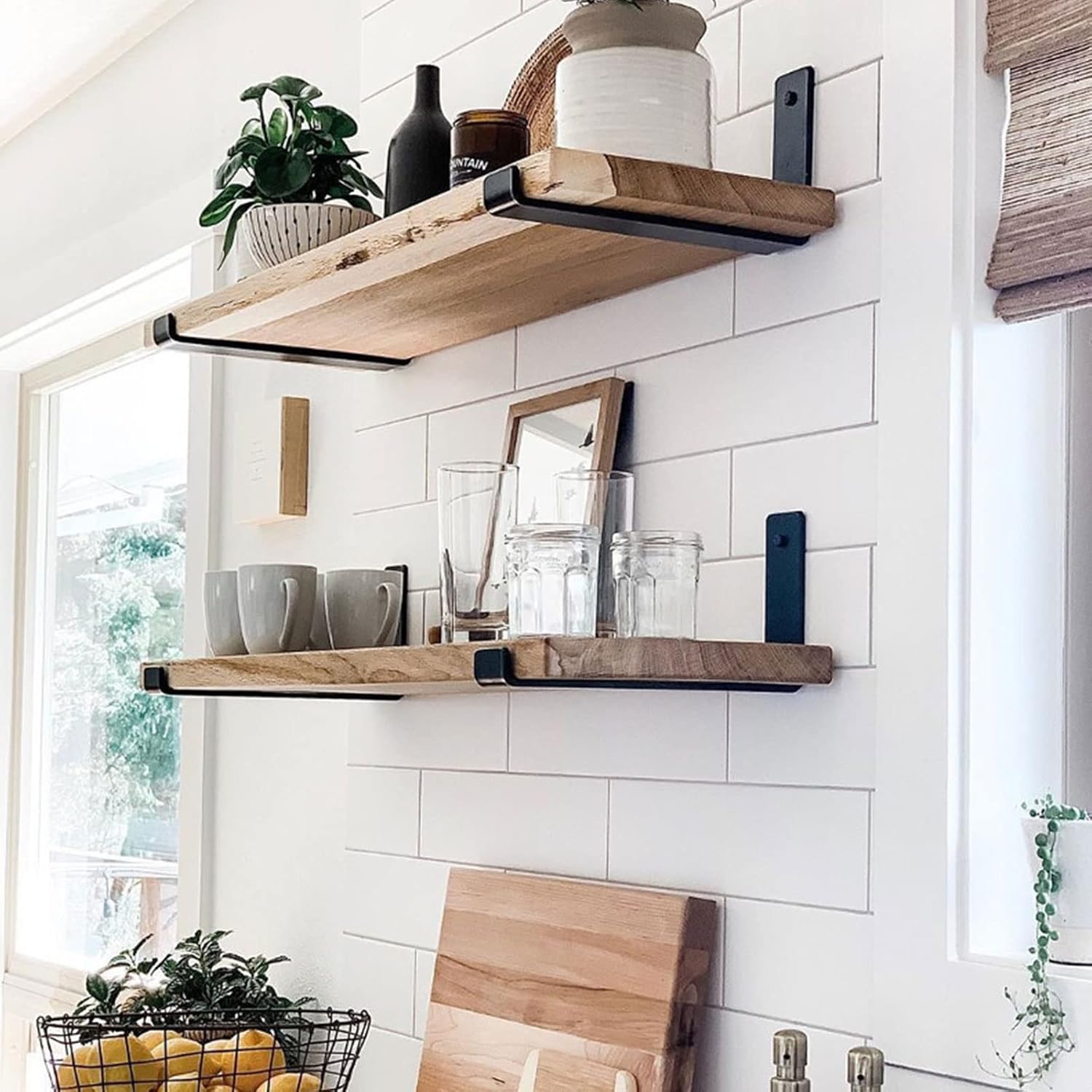 Thumbnail 5 de MLOQI 4 Pack Scaffold Board Shelf Brackets with Lips, 5mm Heavy Duty L Wall Brackets for Shelves (Black)