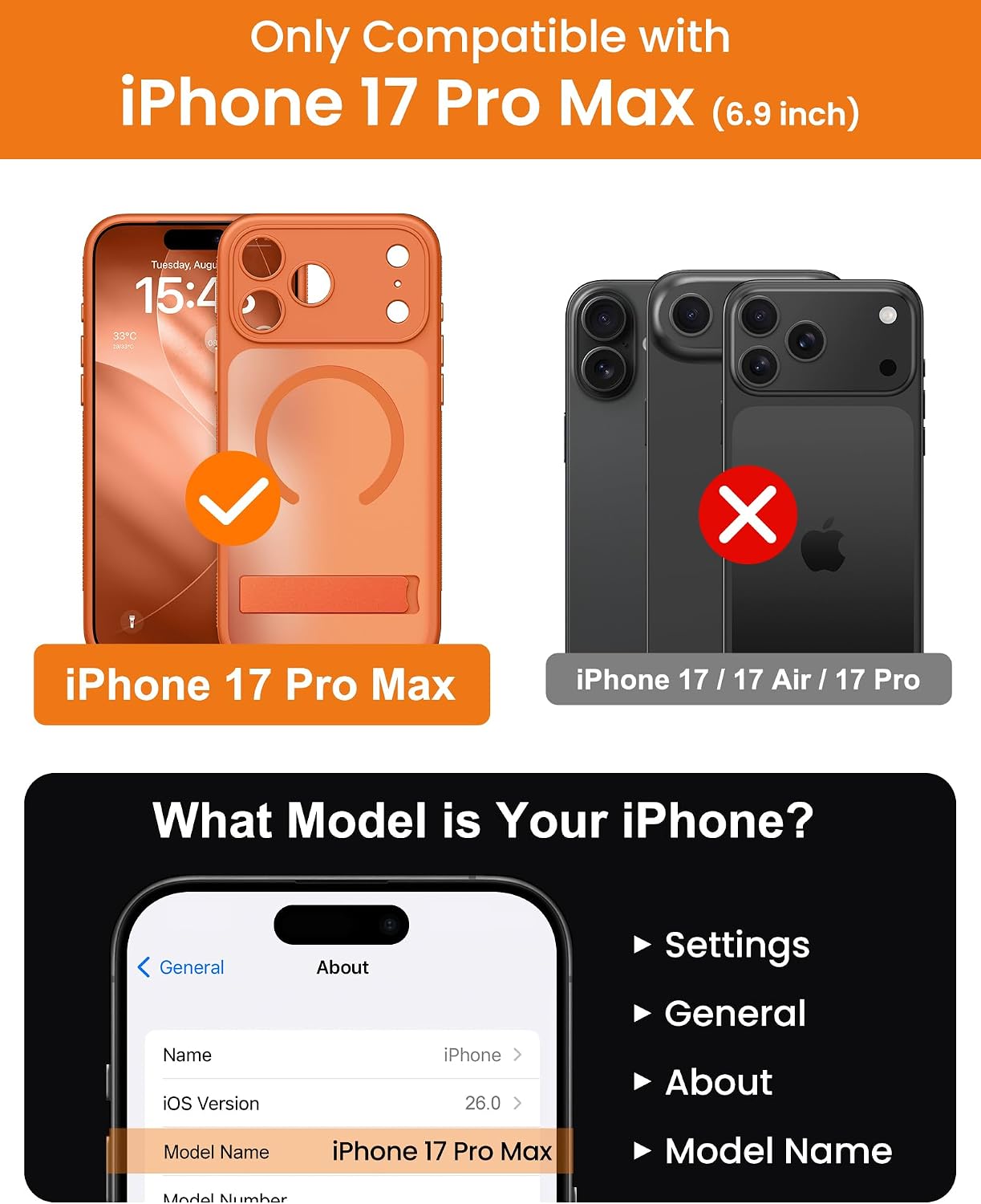 Thumbnail 1 de BXYJY Magnetic Case with Stand for iPhone 17 Pro Max (Orange) + Privacy Screen Protectors + Camera Control