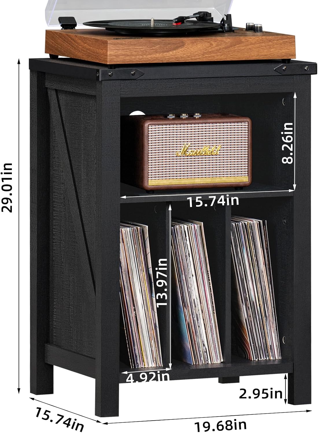 Detalle de Joaxswe Model 1 Record Player Stand, Black Wood Storage for up to 160 Albums