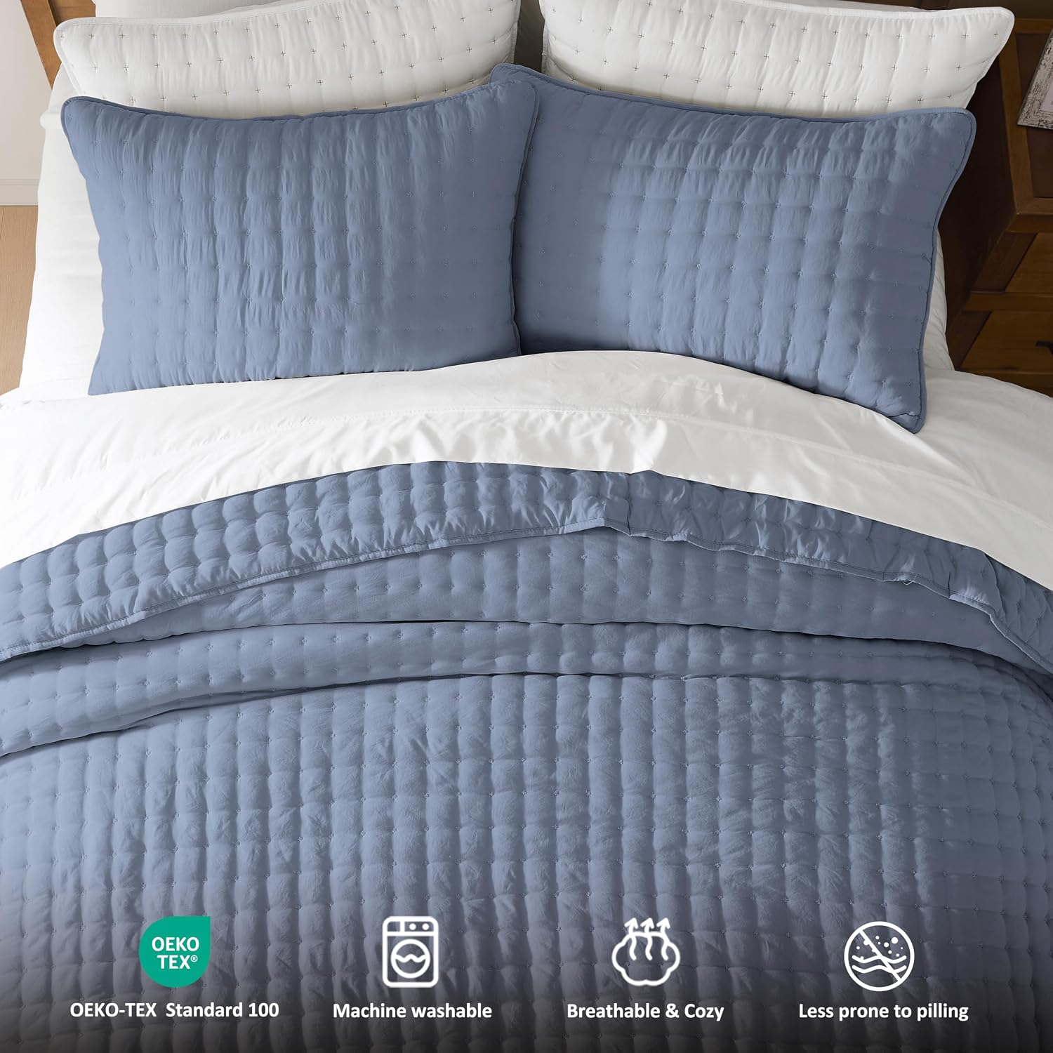 Thumbnail 6 de WDCOZY Dusty Blue Oversized Cal King Quilt Set (3 Pieces)