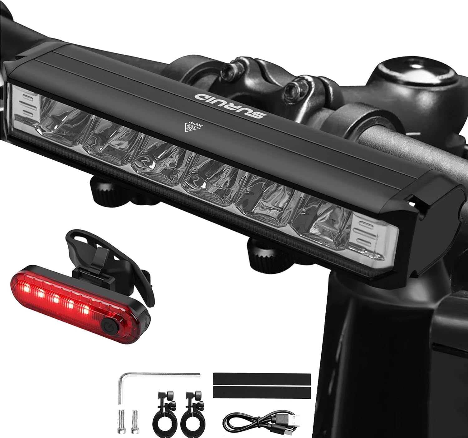 Detalle de Suruid Super Bright 6LED Rechargeable Bike Lights (180° ultra-wide) with 5 modes + rear 4-mode tail light