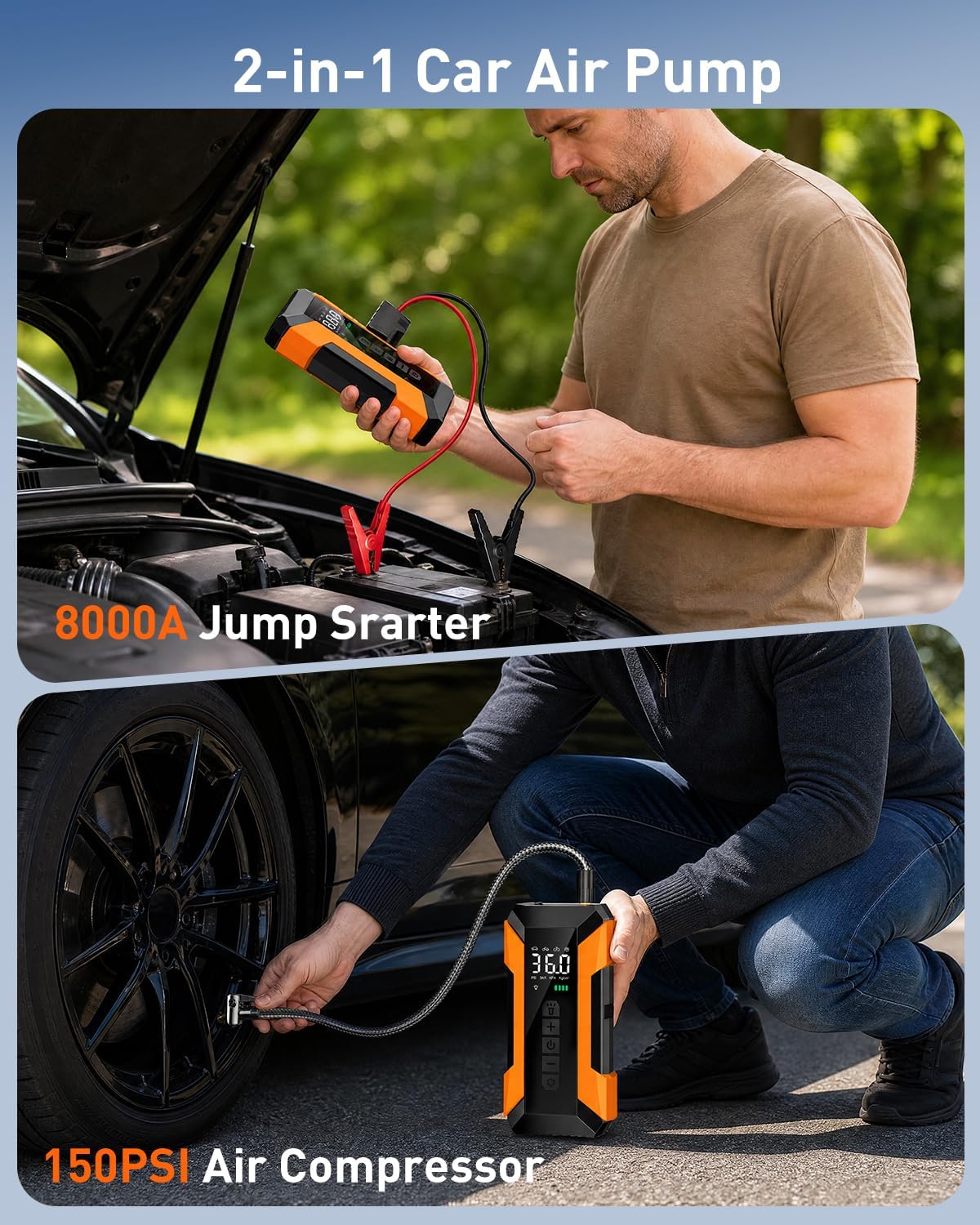Thumbnail 5 de Jump Starter Power Pack with Air Compressor 8000mAh 150 PSI – 12V Car Battery Booster Jump Starter and Portable Air Pump