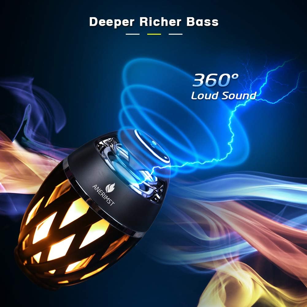 Thumbnail 1 de ANERIMST Bluetooth Lautsprecher mit Flammen-Effekt – 5-in-1 LED Tischlampe, IP65, 360° Klang, kabellos