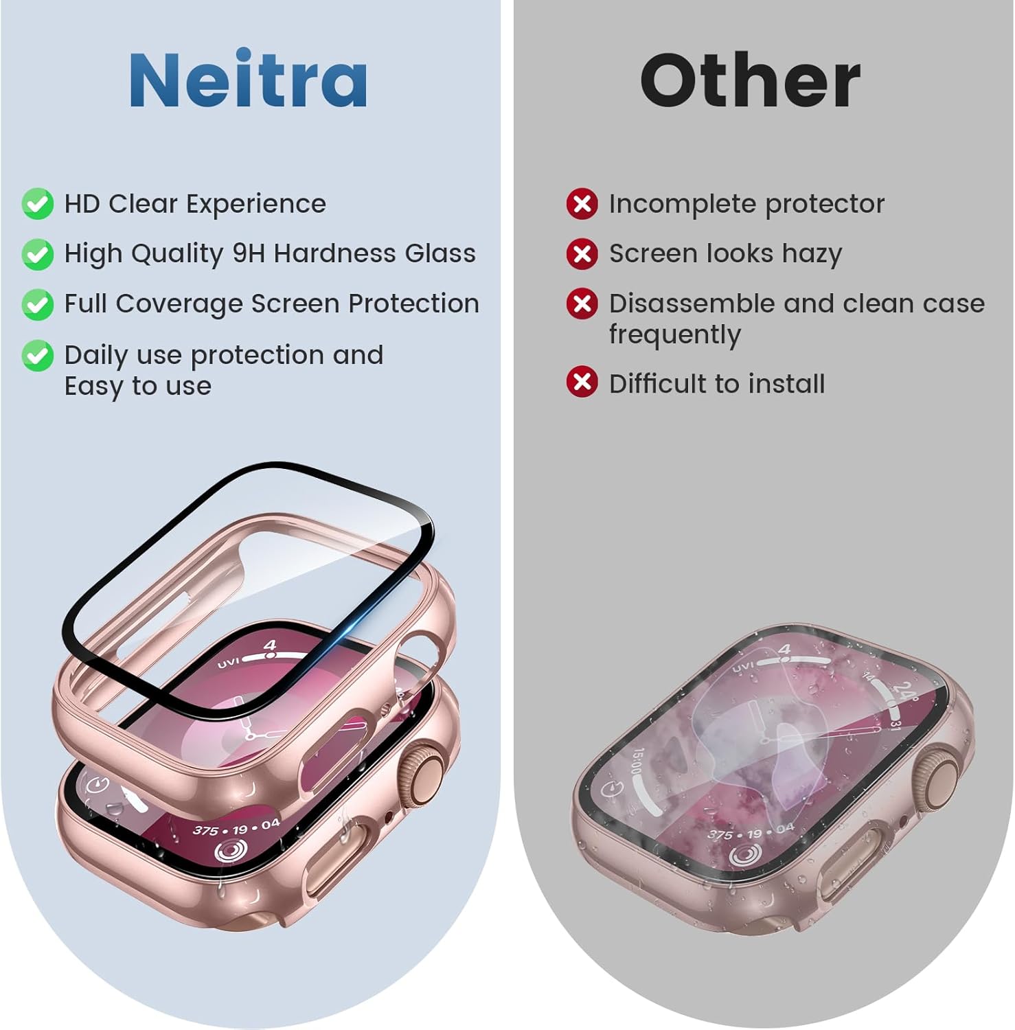 Thumbnail 2 de Neitra 4-pack Hard Case + tempered glass screen protector for Apple Watch 41mm (Series 9/8/7)
