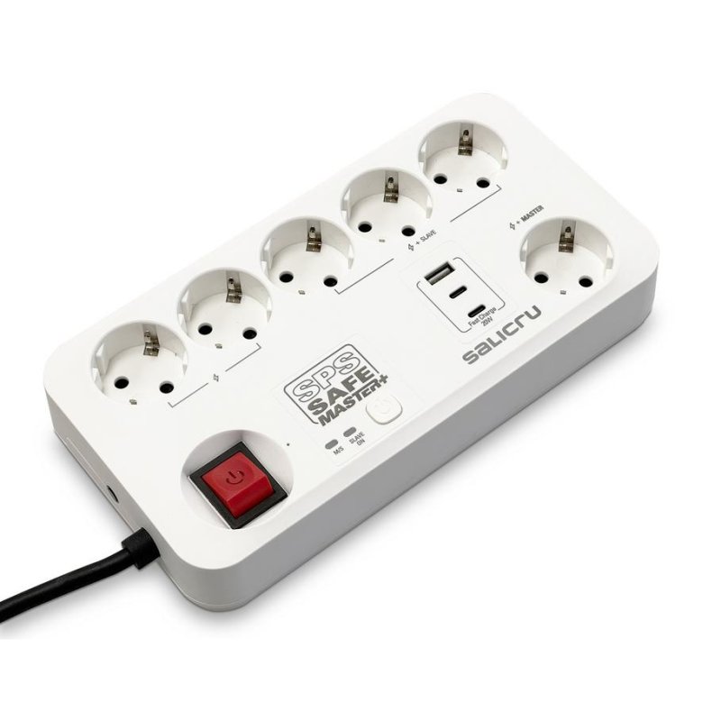 Detalle 2 de Limitador de tensión Salicru SPS SAFE MASTER+ 6 tomas AC USB 600J Blanco