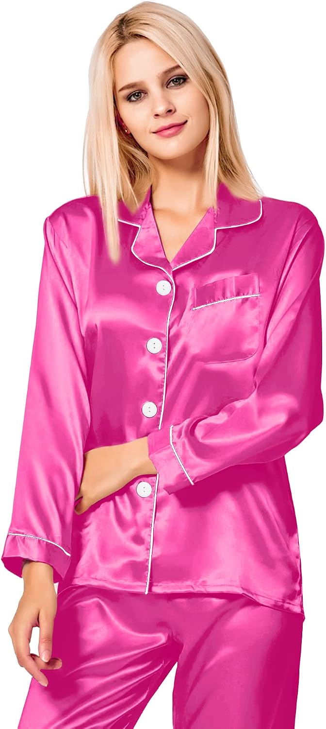 Detalle 2 de SWOMOG Silk Satin Pajamas Set XS-3XL