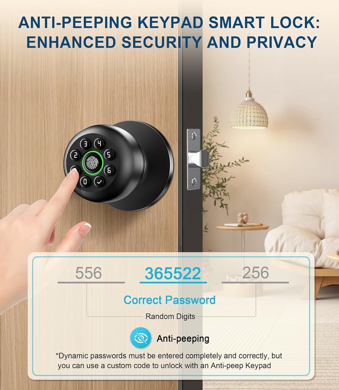 Detalle de Fingerprint Door Knob with Keypad, Matte Black