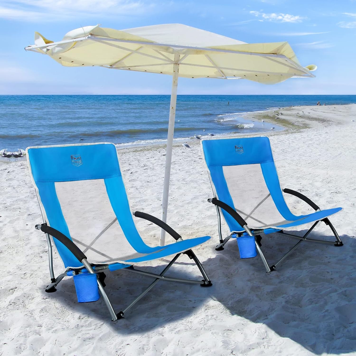 Thumbnail 3 de TIMBER RIDGE Low Beach Chair Set of 2: Folding Lightweight Camping Chairs with Mesh Back and Cup Holder
