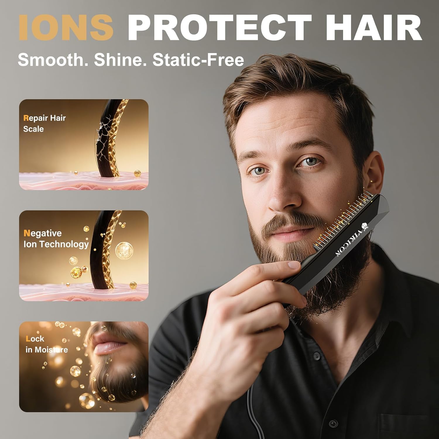 Thumbnail 1 de VIKICON Beard Straightener: 30s Quick Heated Beard Brush 🧔