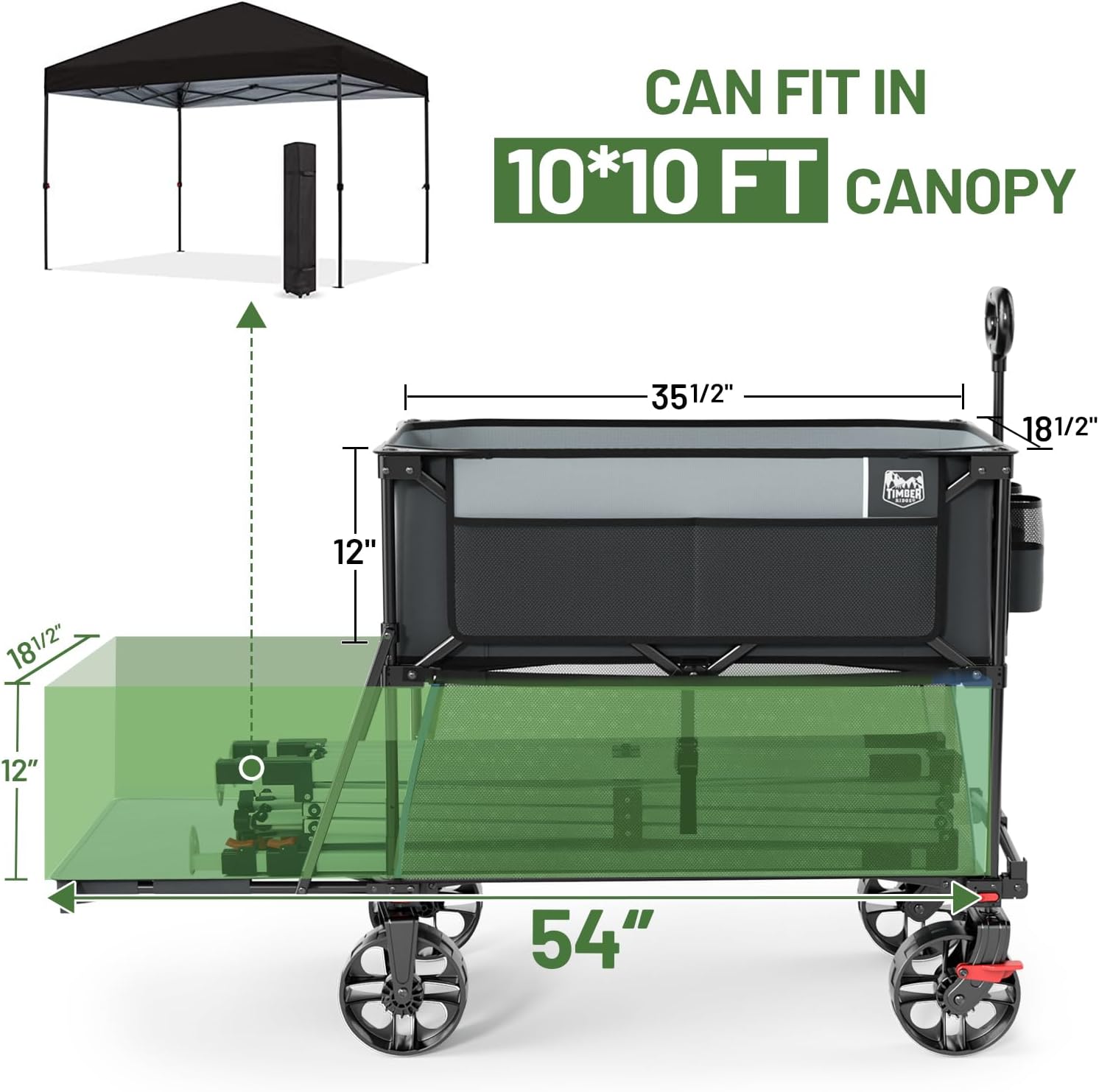 Thumbnail 2 de Timber Ridge 400L Large Capacity Folding Double Decker Wagon Cart (54" Extender) w/ Brakes