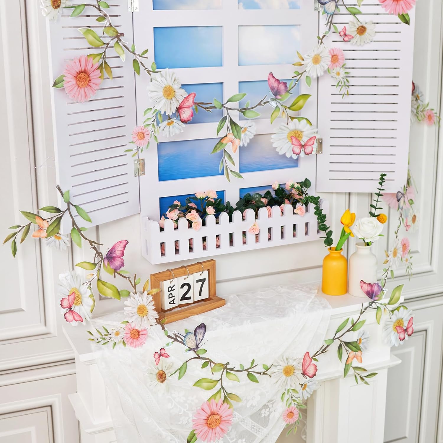 Thumbnail 1 de Easy Joy 2PCS Garden Flower Decorations – Pink & White Floral Paper Garland for Spring & Summer Events