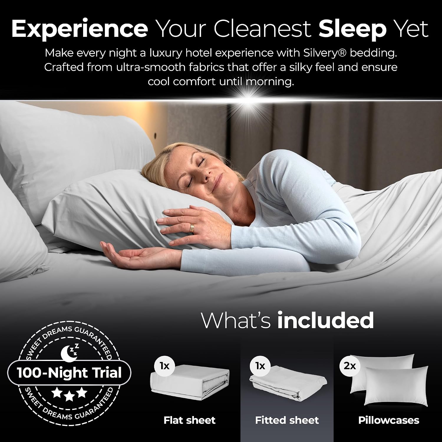 Detalle 2 de Silvery Silver Infused Cooling Bed Sheets, Split King, 100% Lyocell