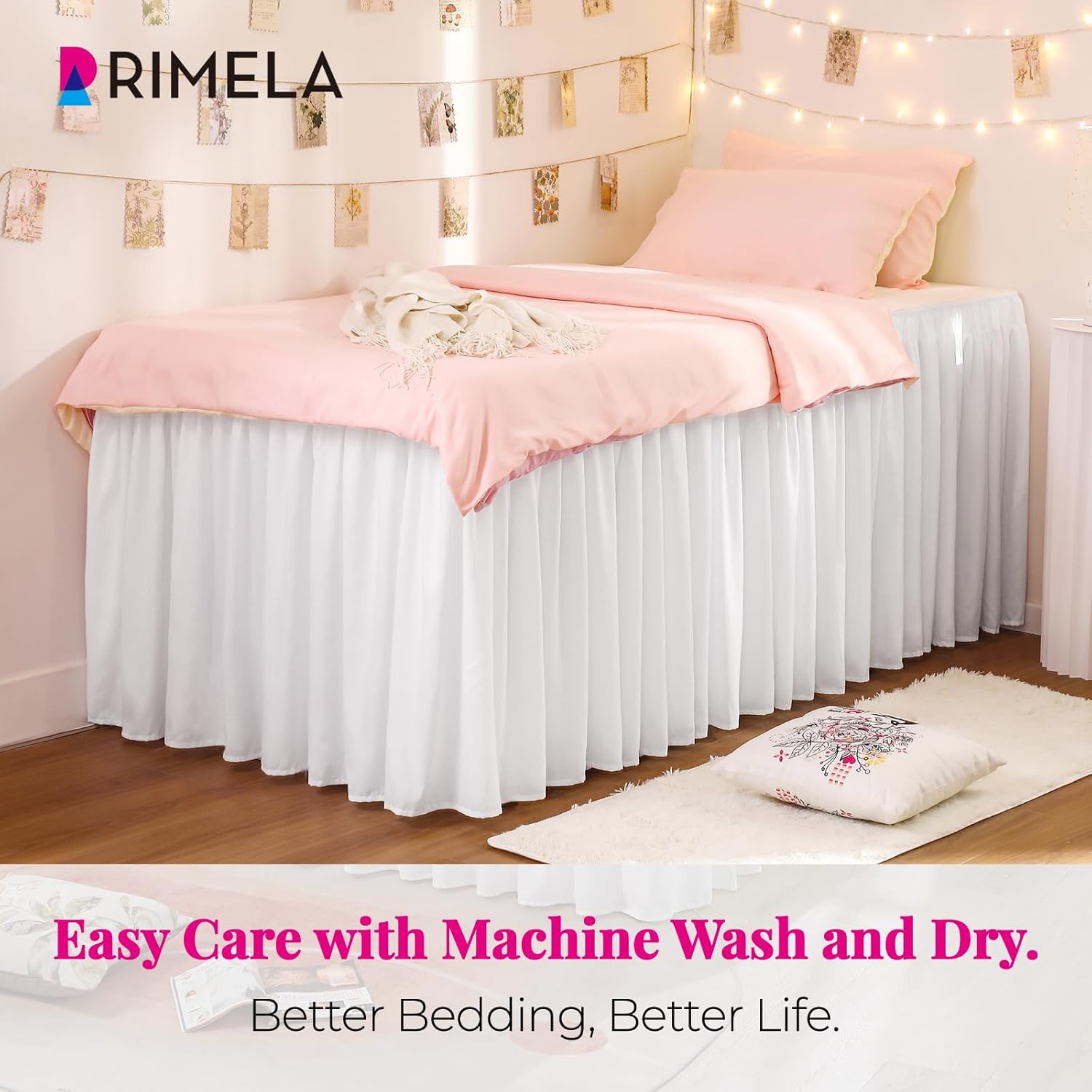 Thumbnail 1 de RIMELA Twin XL 36-Inch Drop Dorm Bed Skirt with Elastic, White Silky Fabric
