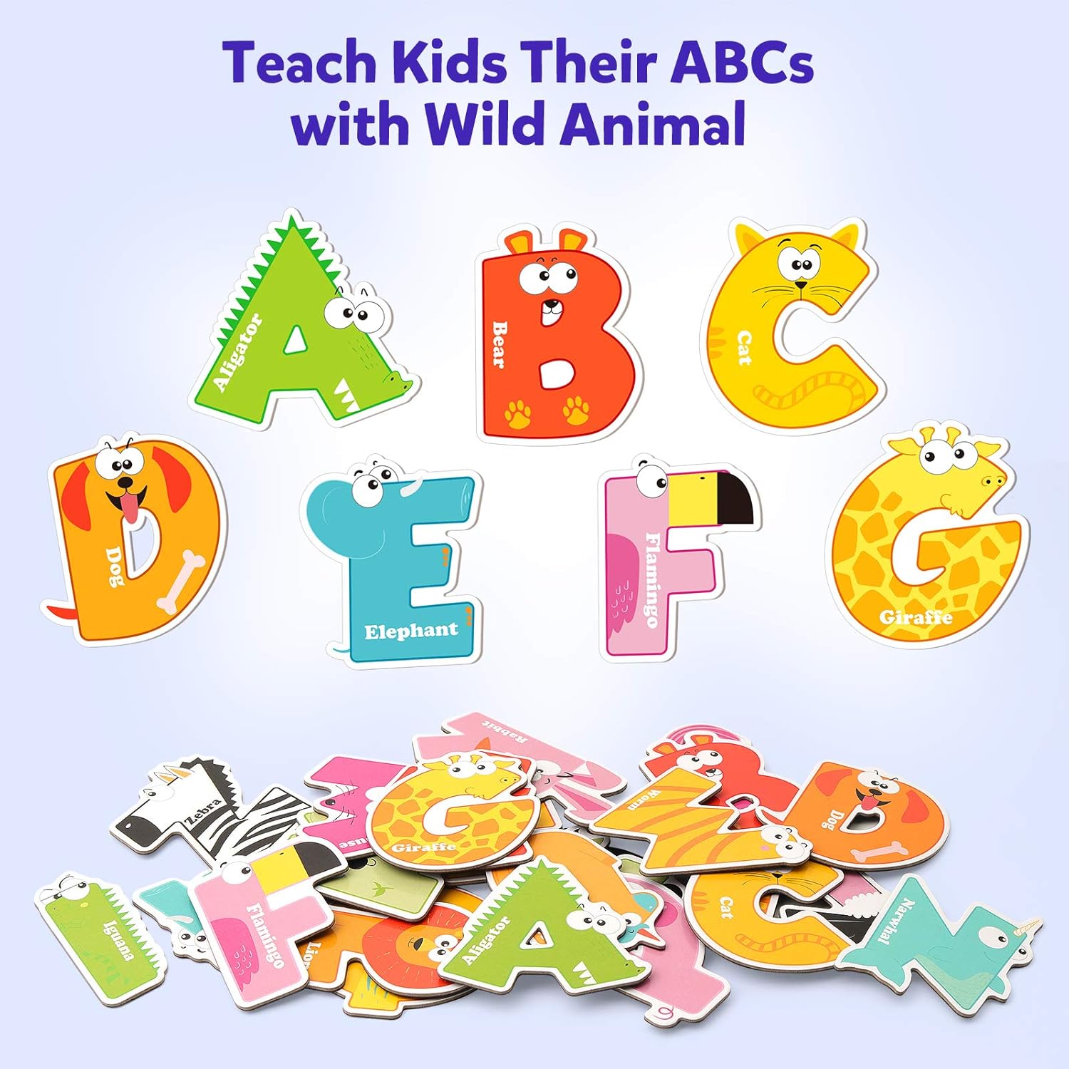 Detalle de Coogam Magnetic Letters 26Pcs: Jumbo ABC Alphabet Animal Magnets for Early Learning