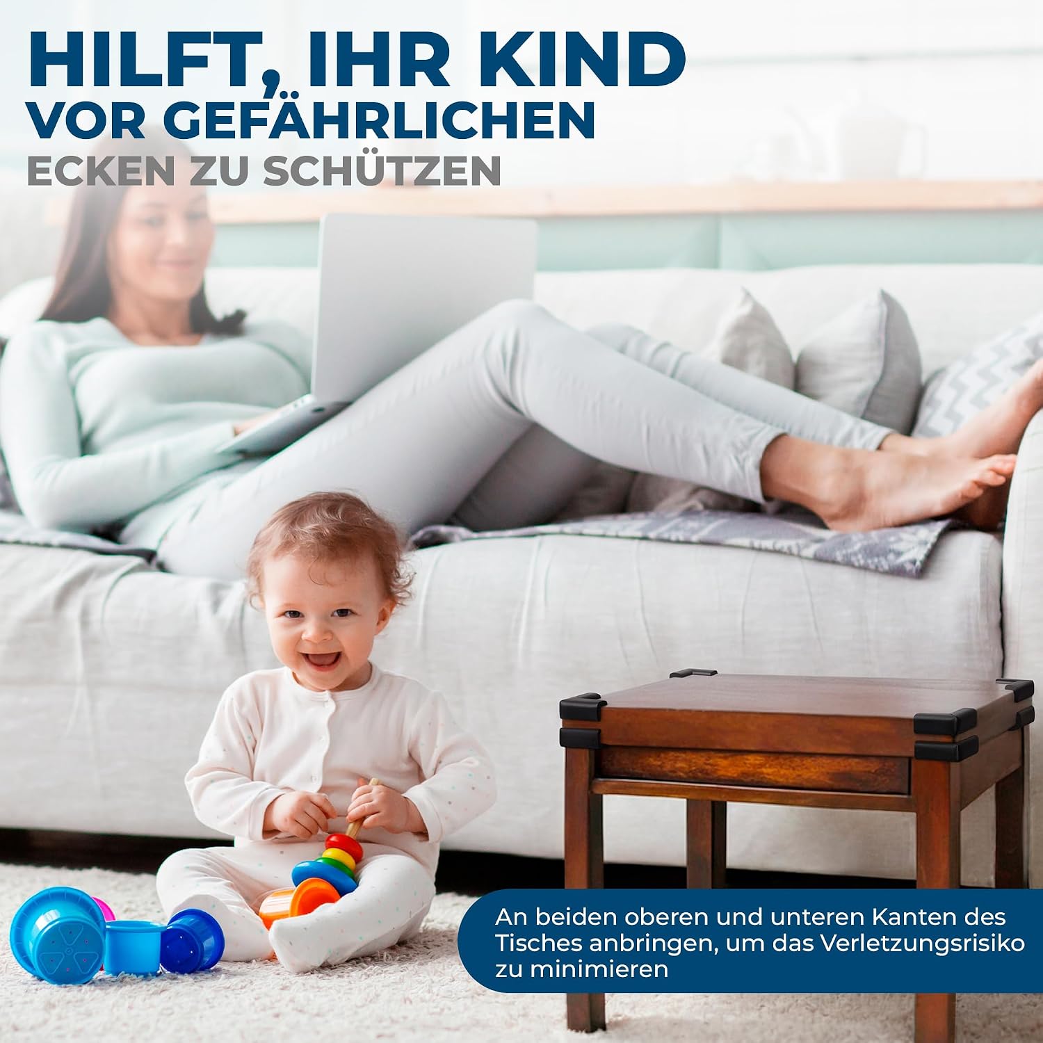 Detalle 2 de Hoffenbach 12x Eckenschutz für Babys & Kinder – selbstklebender Kantenschutz aus NBR-Schaumstoff, schwarz