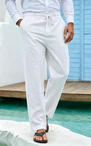 Thumbnail 2 de Cegerne Pantaloni di lino uomo estivo – leggerezza e comfort in bianco, vita elastica e zip