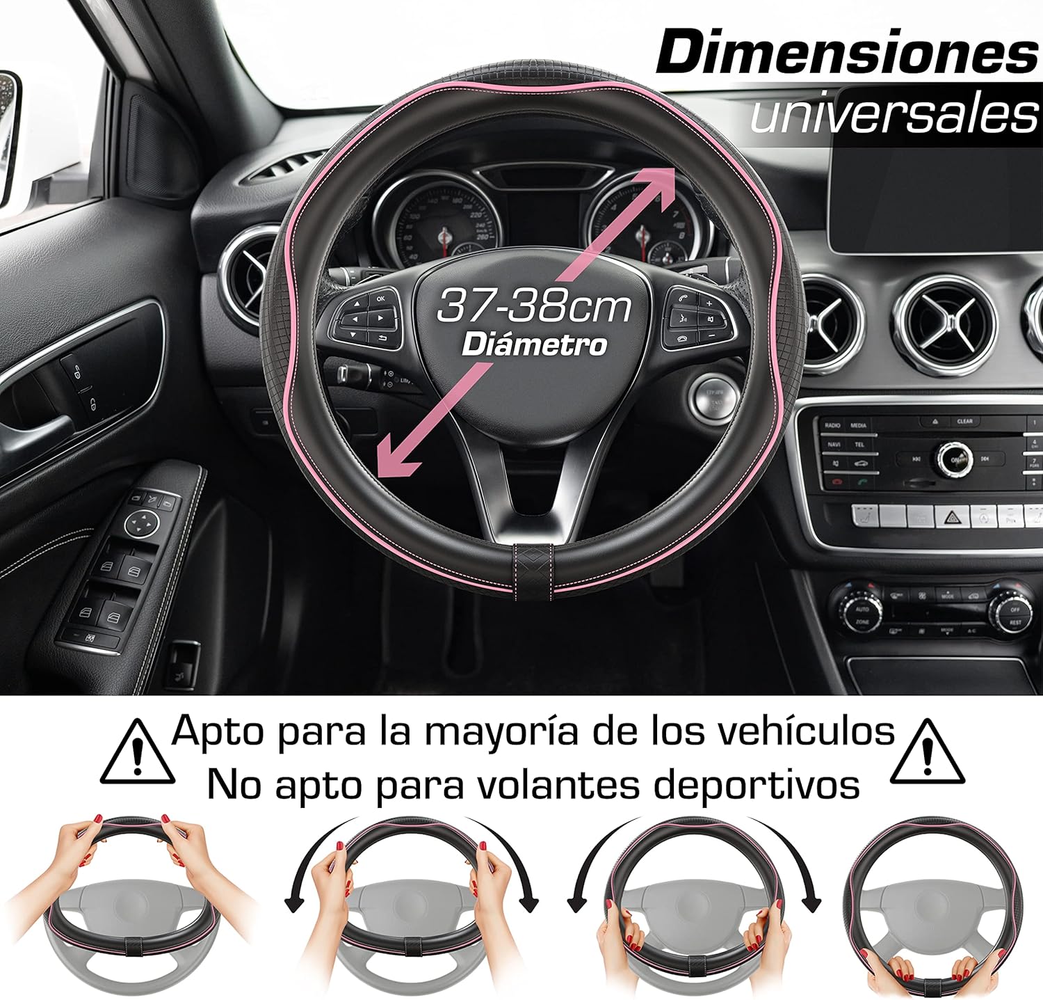 Detalle de Upgrade4cars Funda Volante Rosa Negro 37-38 cm