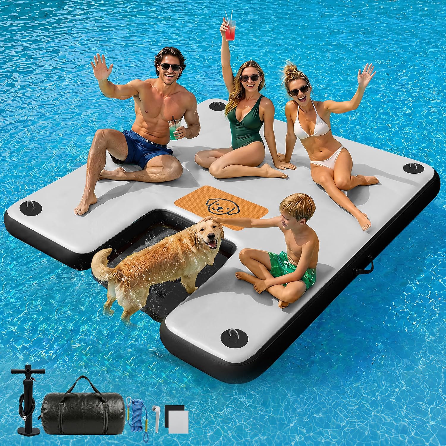 Thumbnail 6 de AWEMUFA Inflatable Floating Dock with Ramp — 8ft x 6ft Large Floating Platform for Lakes, Pools, and Boats