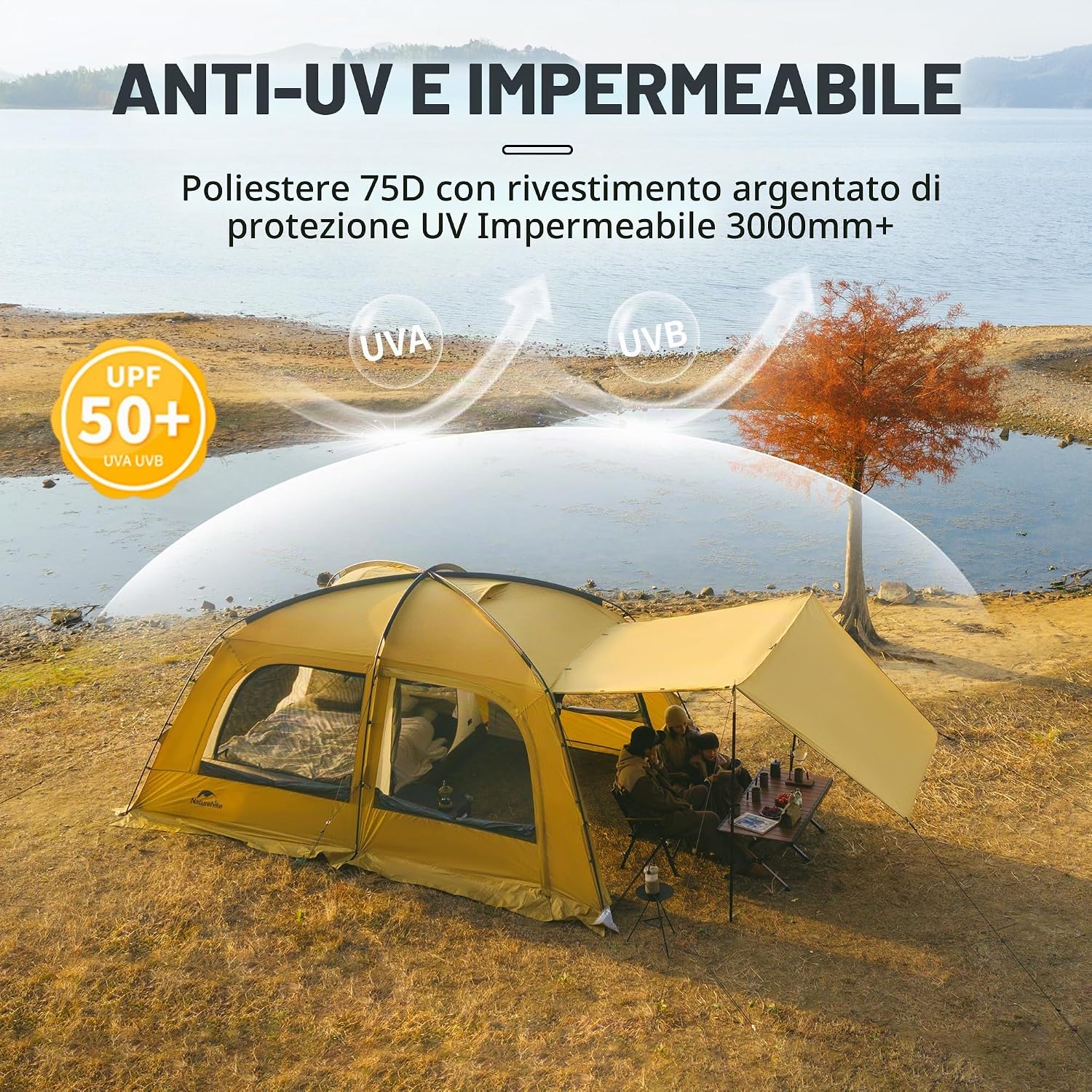 Detalle de Naturehike Tenda Campeggio 2-4 / 3-6 posti con Camino e PU4000mm