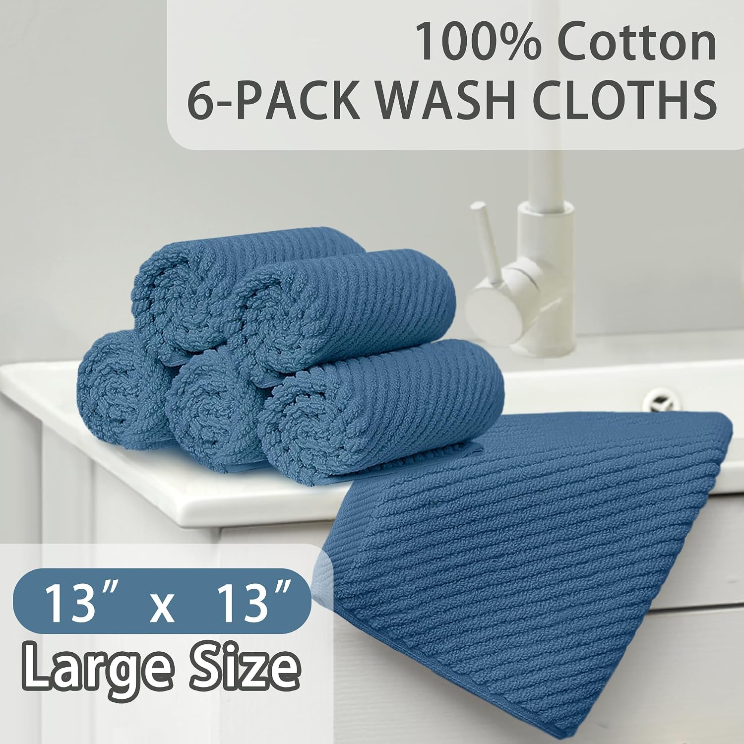 Detalle de Blue Washcloths 6 Pack 13"x13"