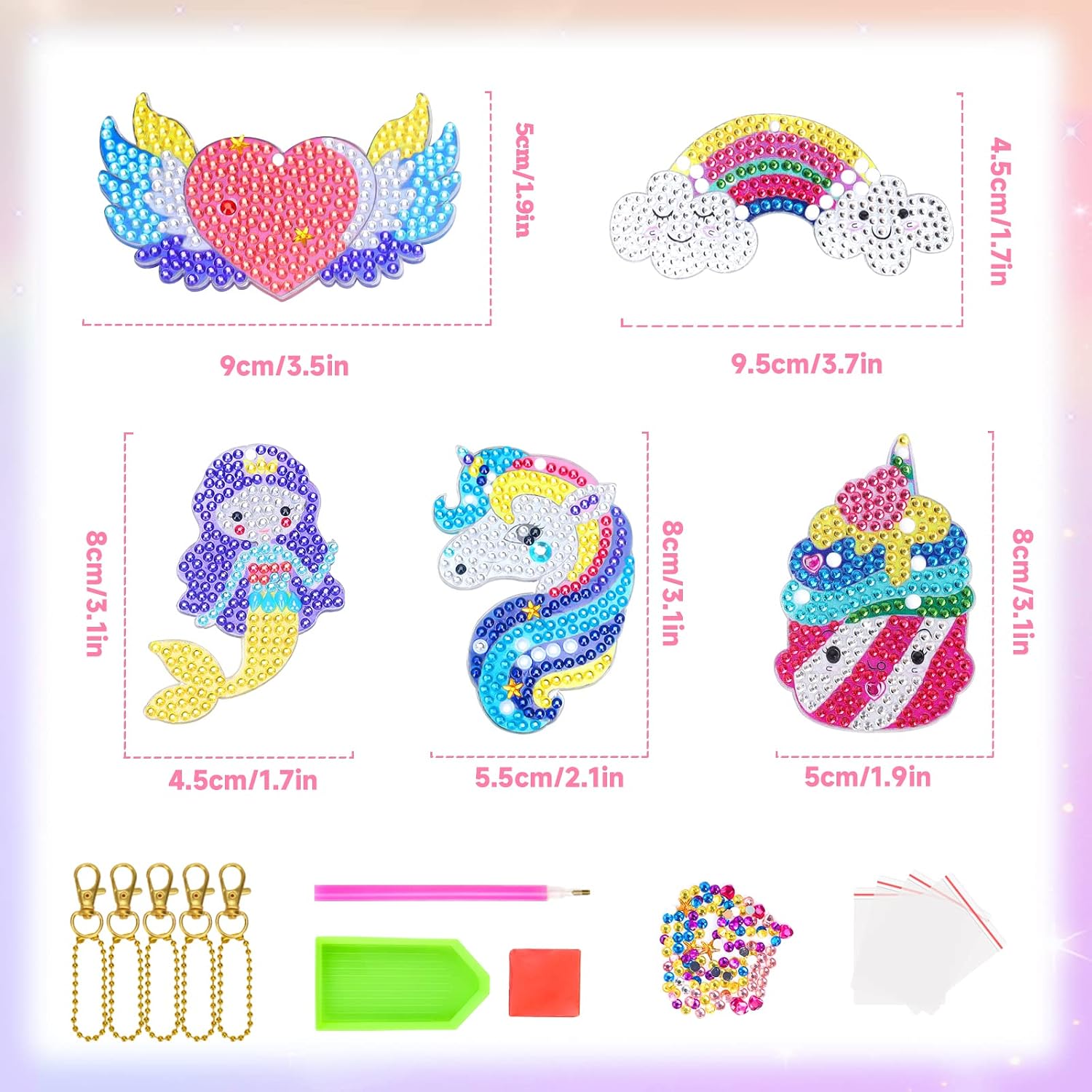 Thumbnail 1 de Fullove Diamond Painting Keychain Craft Kit for Girls Aged 6–10