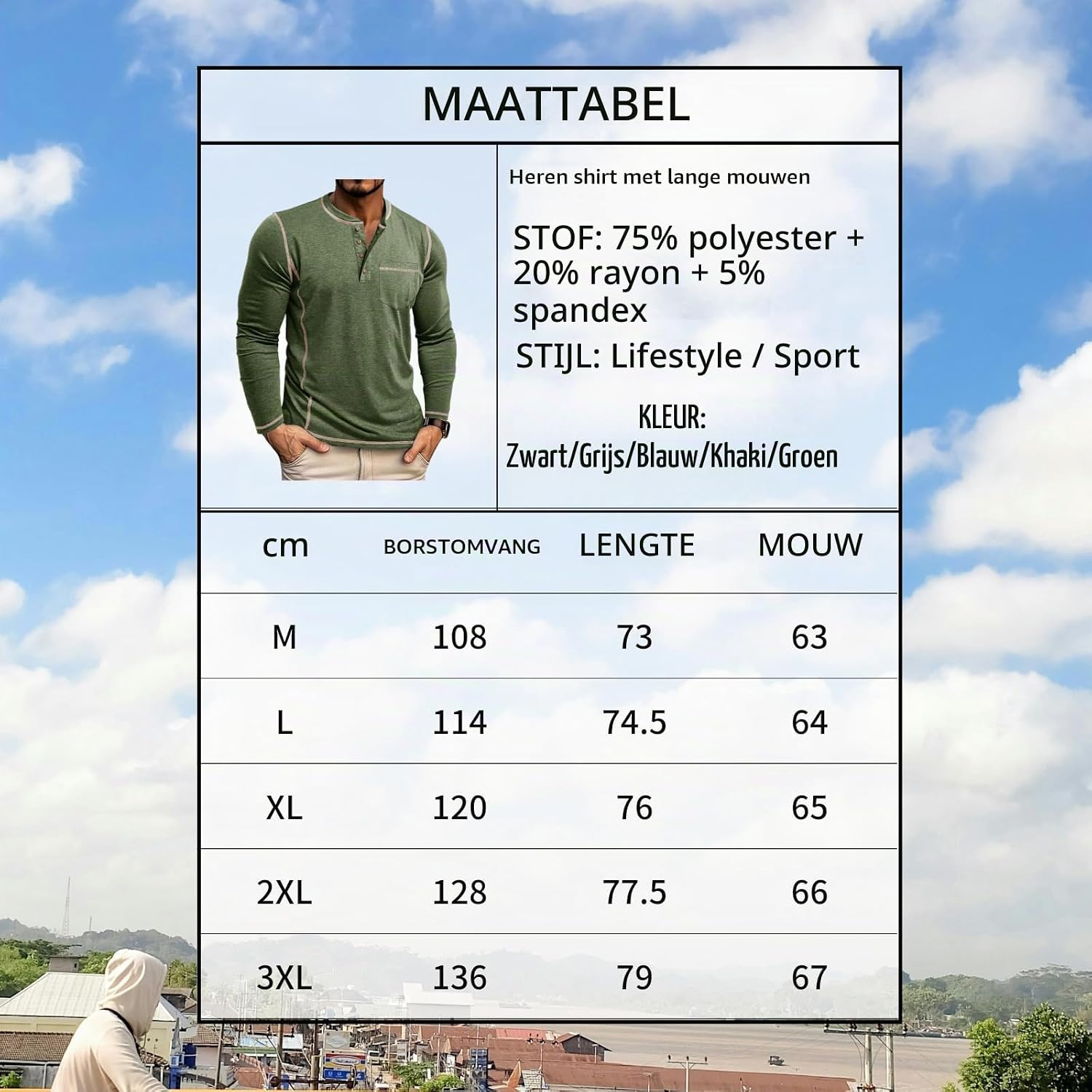 Thumbnail 4 de LAOARA Henley-longsleeve voor heren, slim fit met zak en knoopsluiting, M-3XL