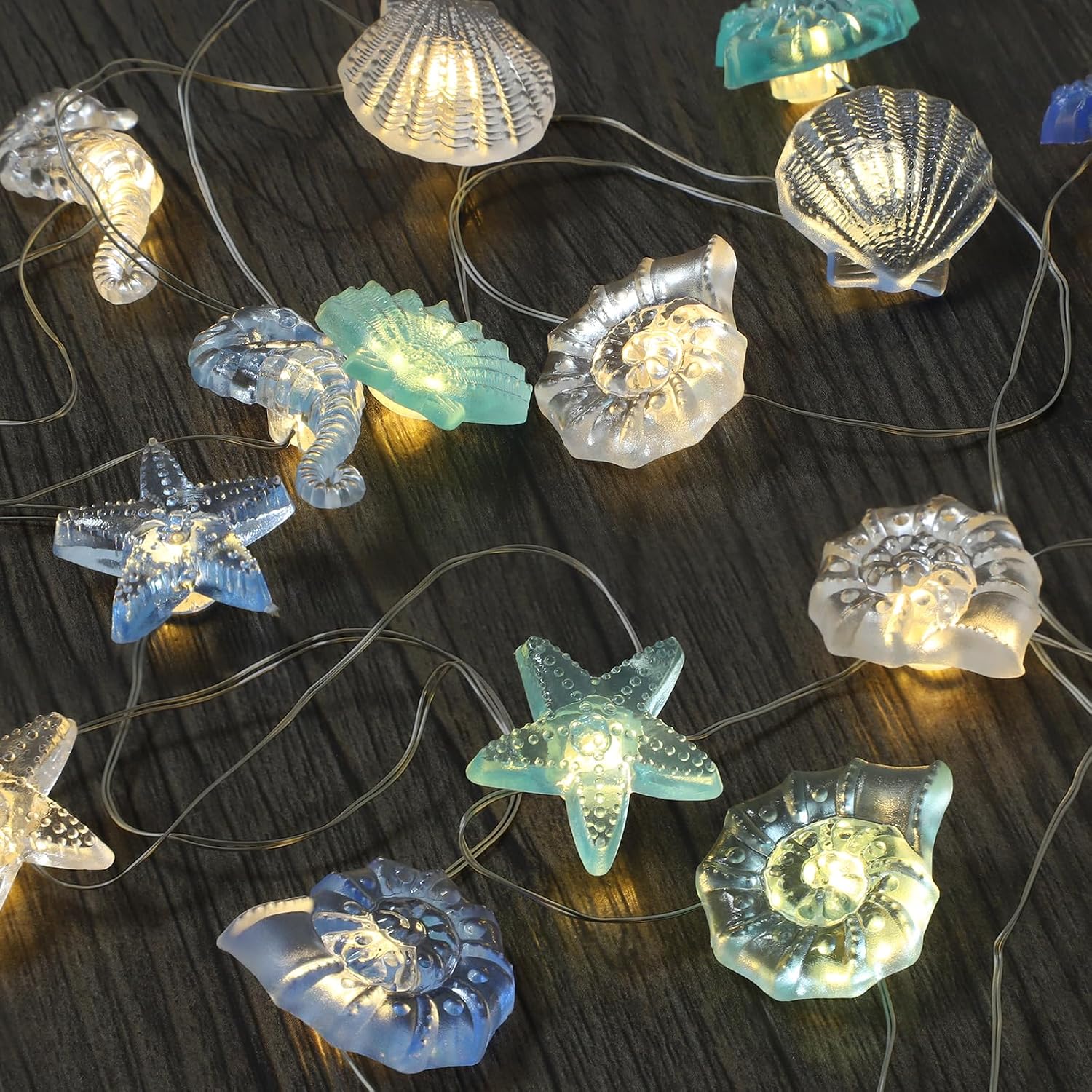 Detalle de A.bigwhale lichtsnoer met schelpenmotief, 2 m, 20 warmwitte leds en timer