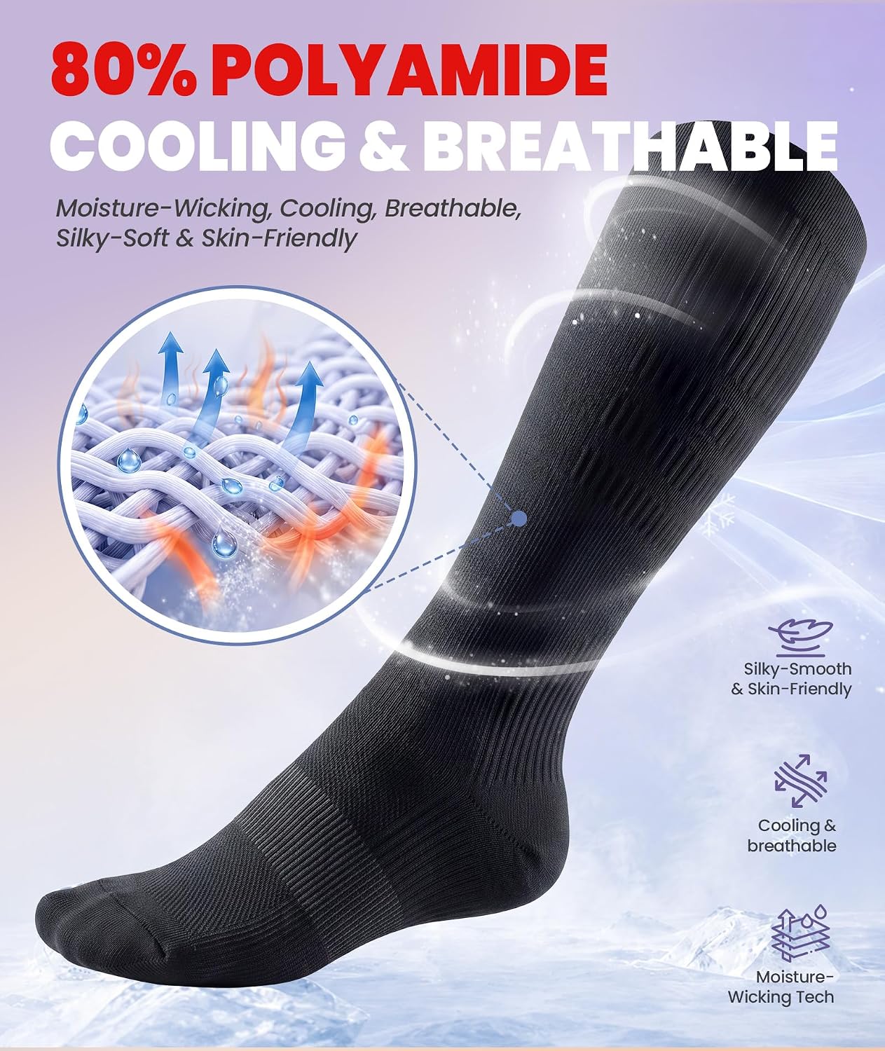 Thumbnail 4 de PULIOU Cooling Compression Socks for Women and Men — 20–30 mmHg Graduated Knee-High Circulation Socks (2 Pairs)