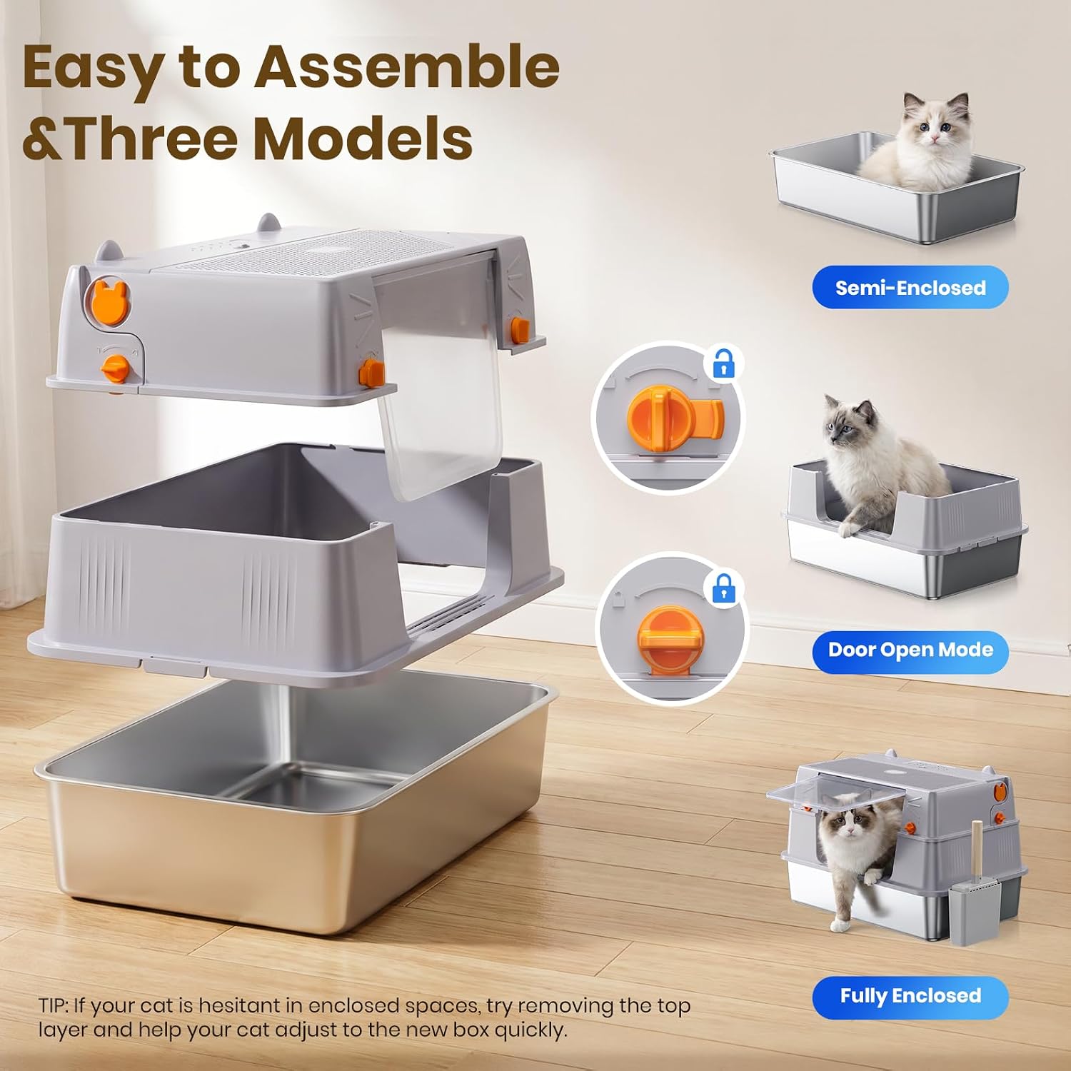 Thumbnail 6 de PKBD XL Stainless Steel Cat Litter Tray: Large, Fully Enclosed 3-in-1 Litter Box