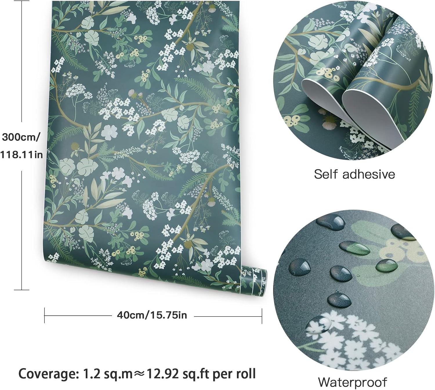 Detalle de CiCiwind Selbstklebende Tapete Blumen – vinylbehang 40 x 300 cm, groen