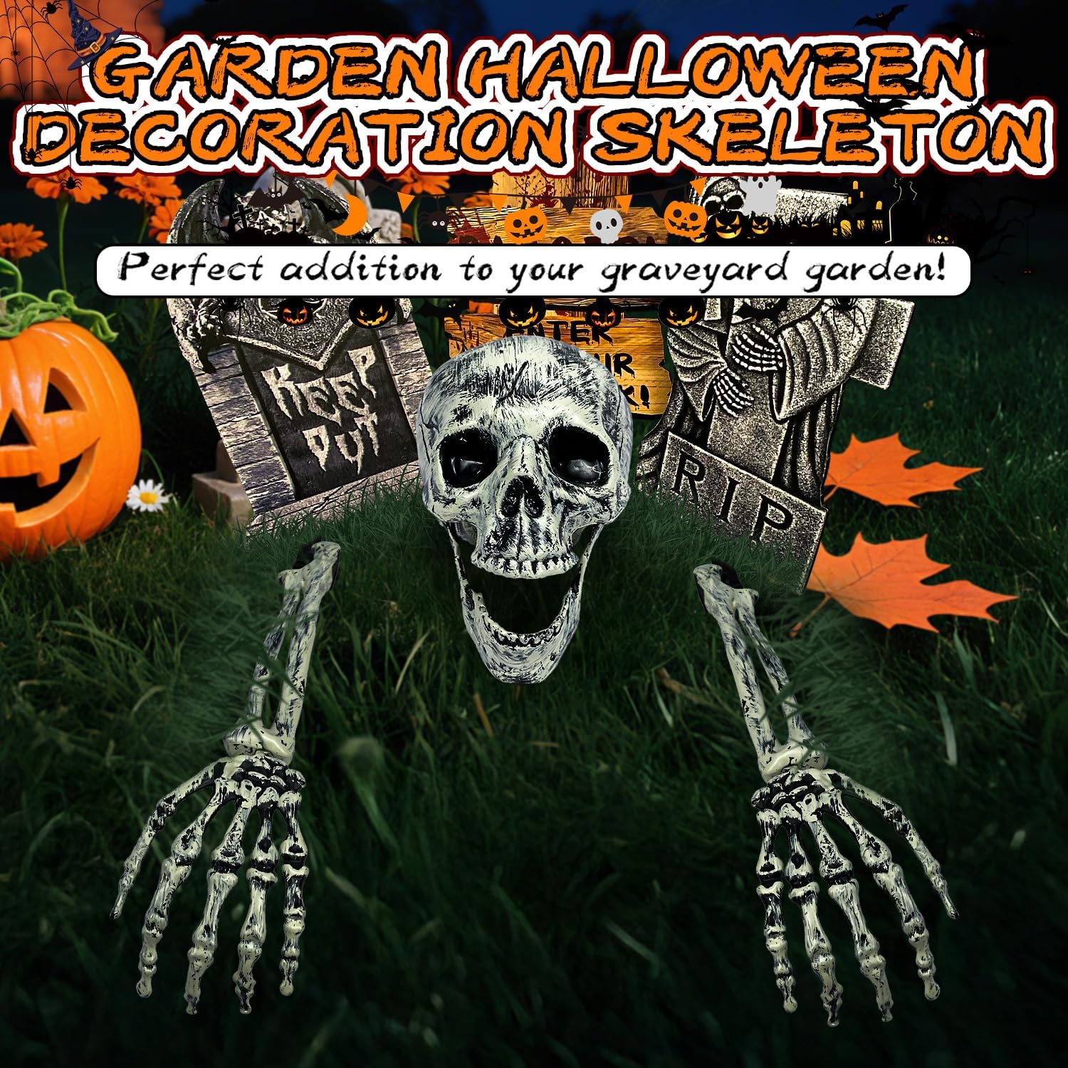 Detalle de GGAQHLK skull-B-3p Halloween Skeleton Stakes, 3-Piece Plastic Set
