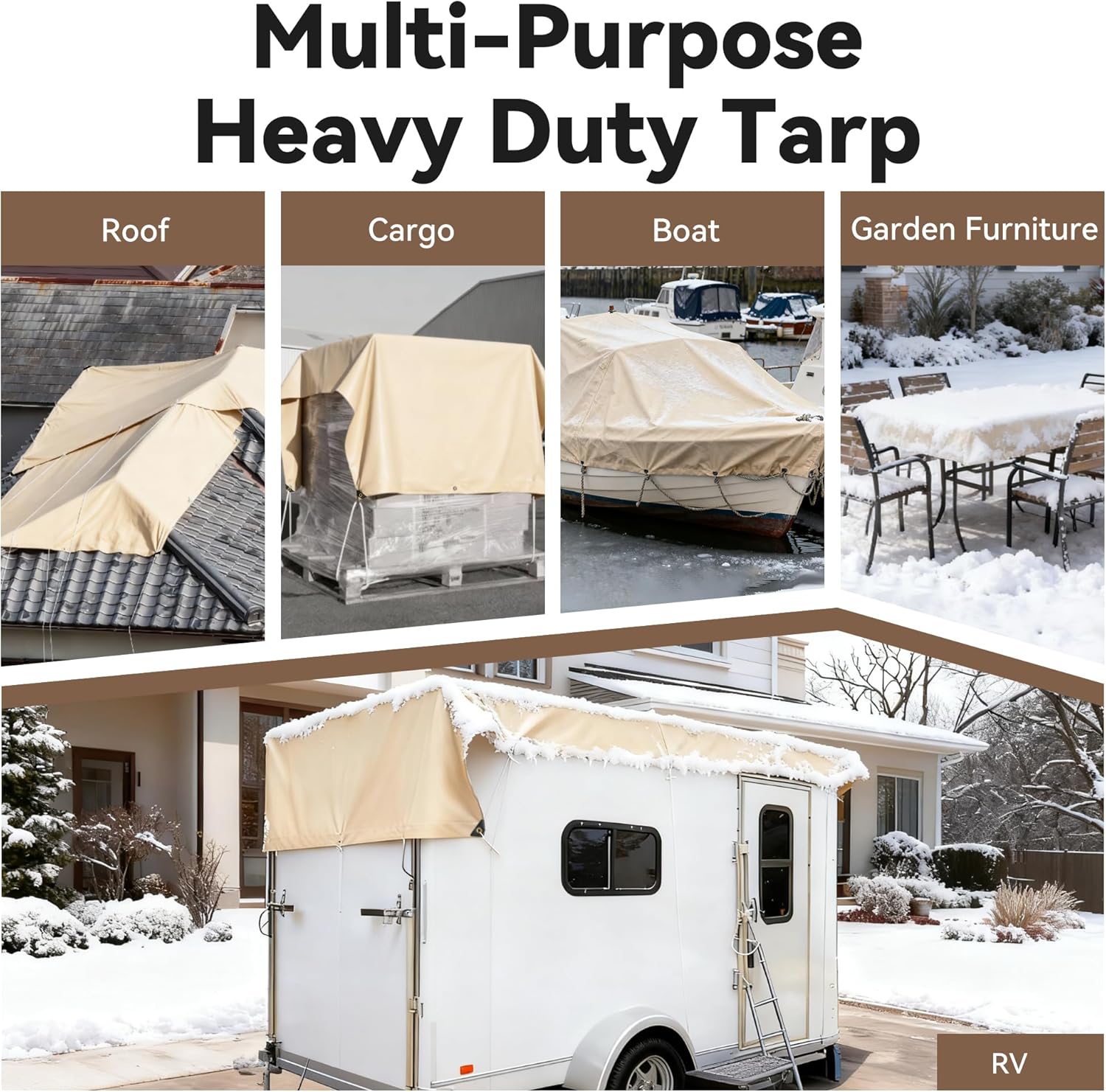 Thumbnail 4 de Covall Tarpaulin Waterproof Heavy Duty Extar Large 4x4m (210g/m²) Beige