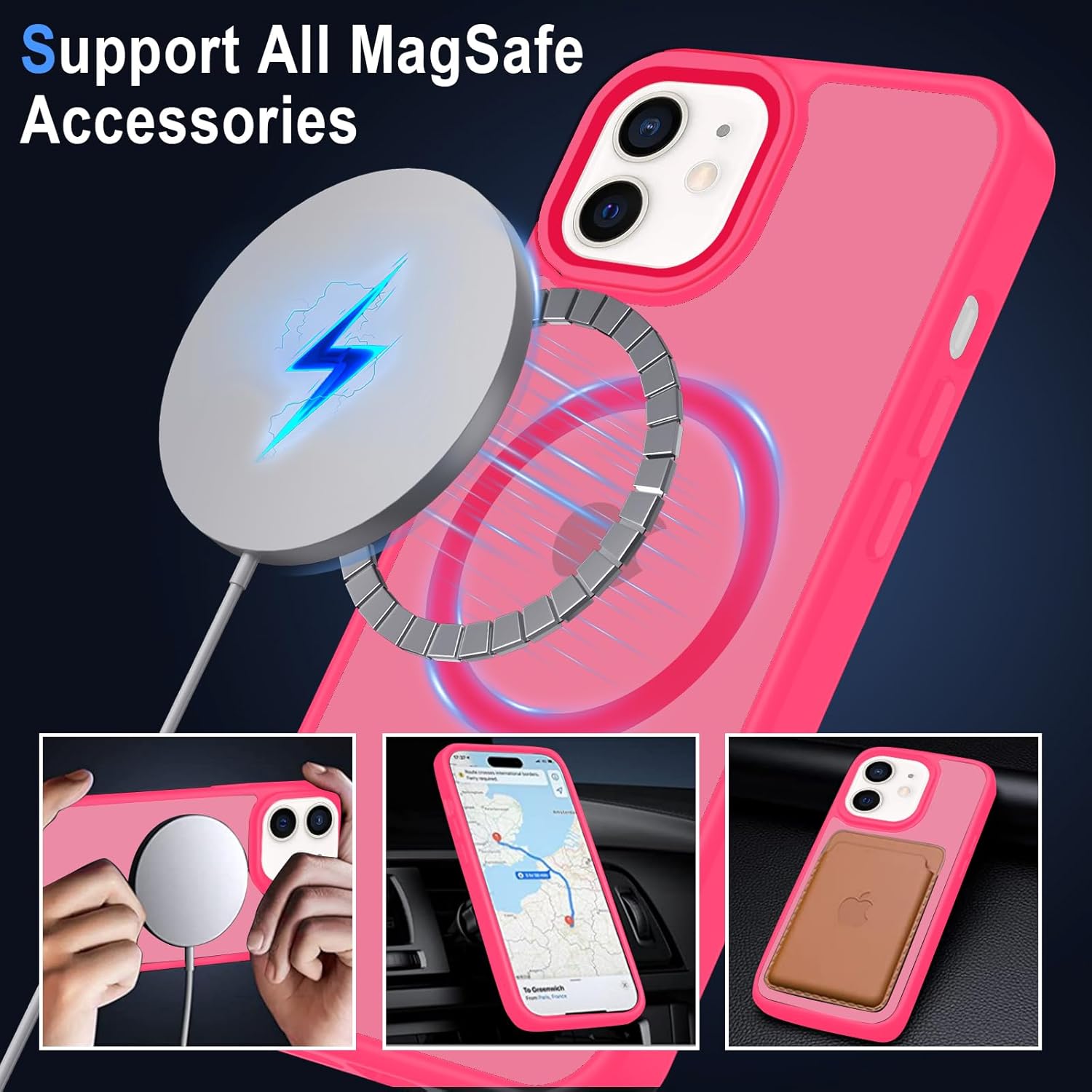 Detalle 2 de XTCASE Coque magnétique pour iPhone 12/12 Pro — dos translucide rose rouge, protection renforcée et compatibilité MagSafe