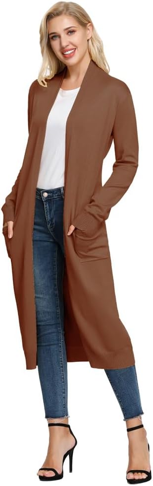 Detalle de GRACE KARIN Essential Solid Maxi Knitted Cardigan for Women, Open Front