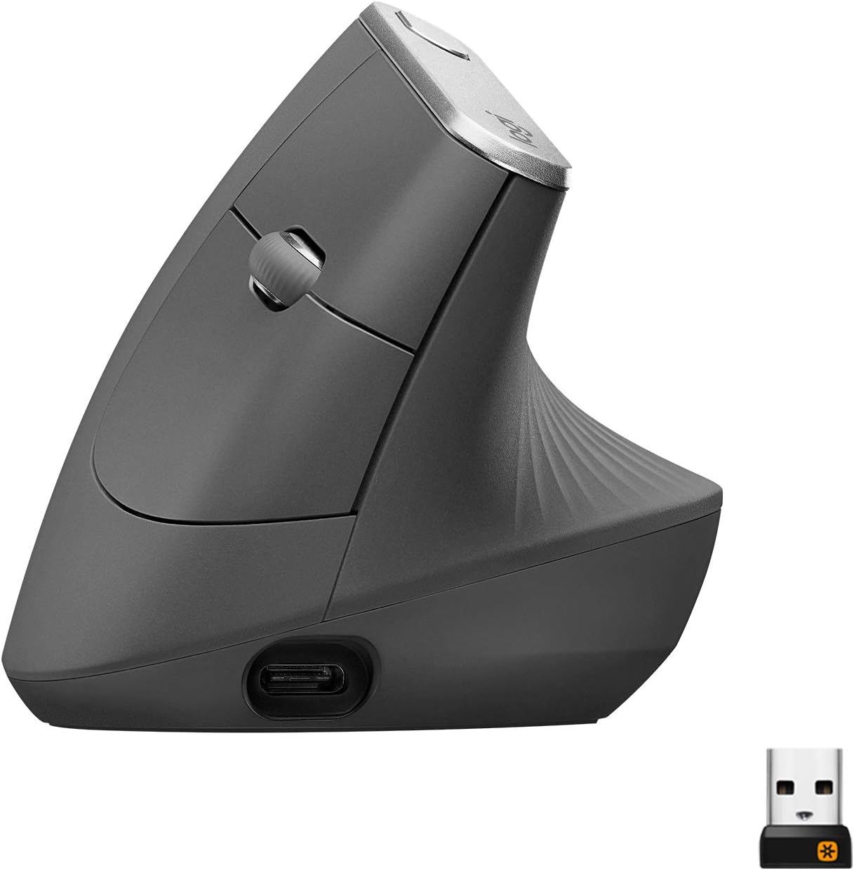 Detalle de Logitech MX Vertical: Ergonomische kabellose Maus mit hoher Präzision und Multi-Device-Fähigkeiten (Graphit)