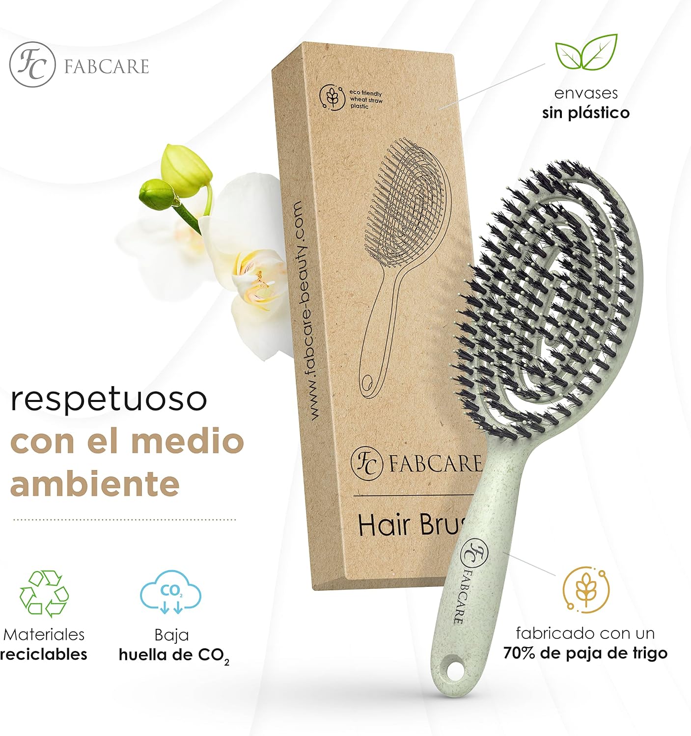Detalle 2 de FABCARE Cepillo de Cerdas de Jabalí para Peinar 💇♀