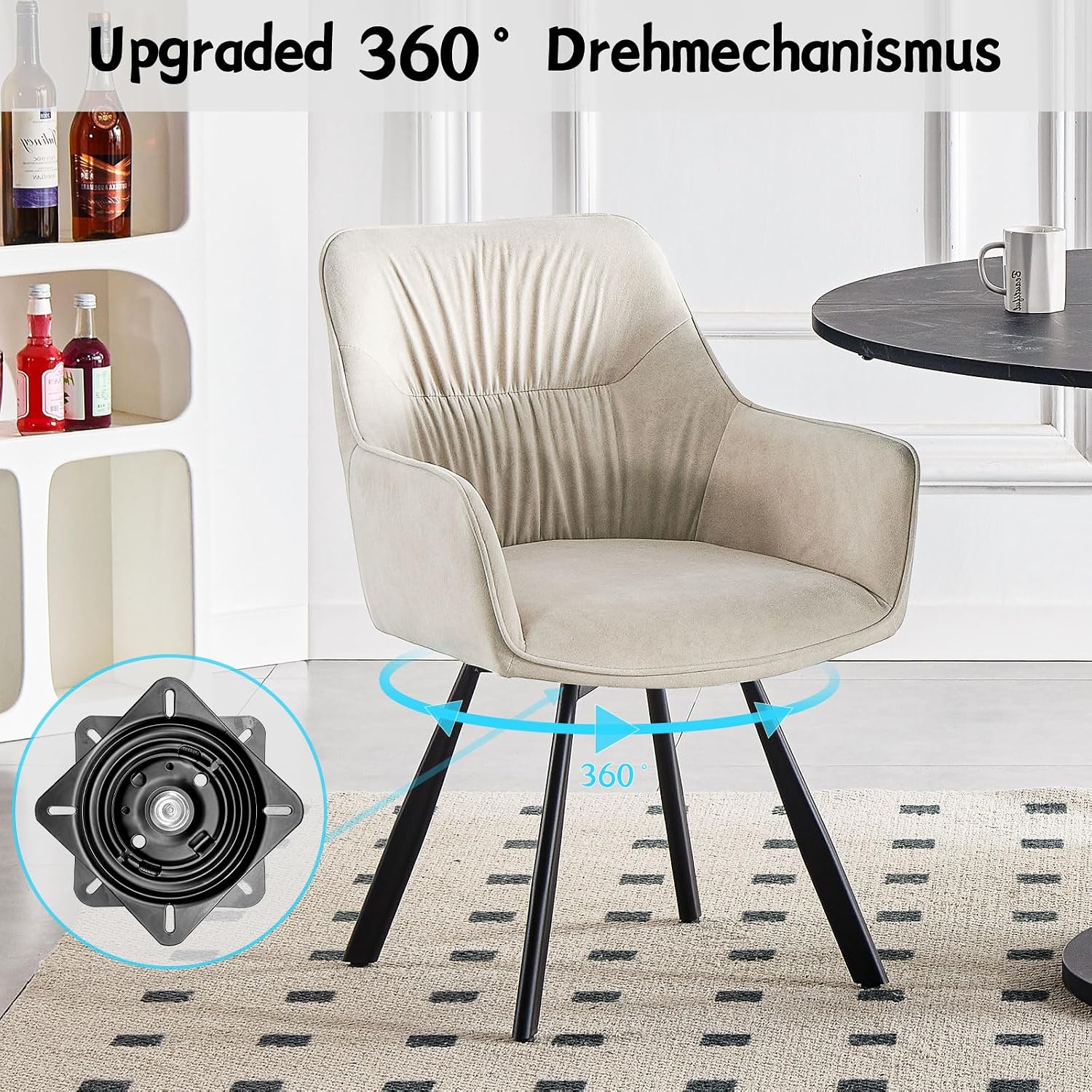 Detalle de LEWE Esszimmerstühle 6er-Set drehbar 360° mit Armlehne, Khaki – ergonomische Polsterstühle